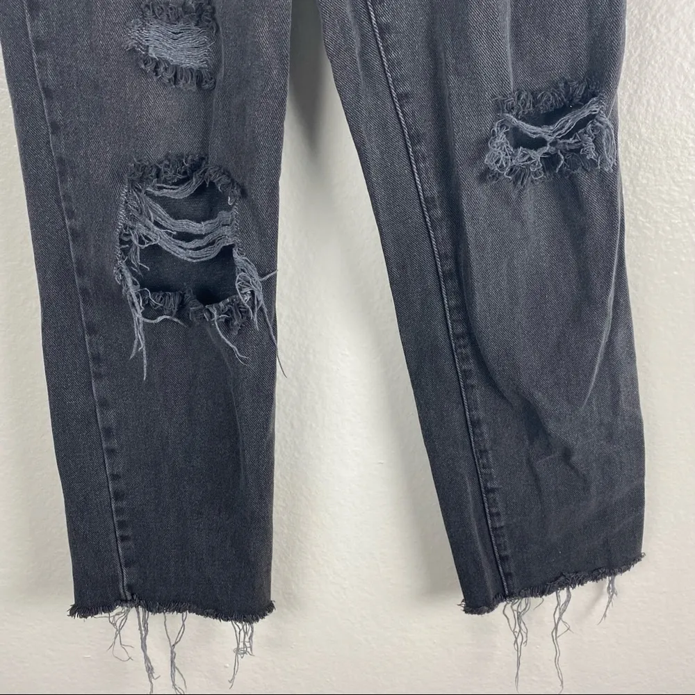 PACSUN Black Wash High Rise Straight Ripped Distressed Frayed Hem Jeans, Size 24 - Image 12