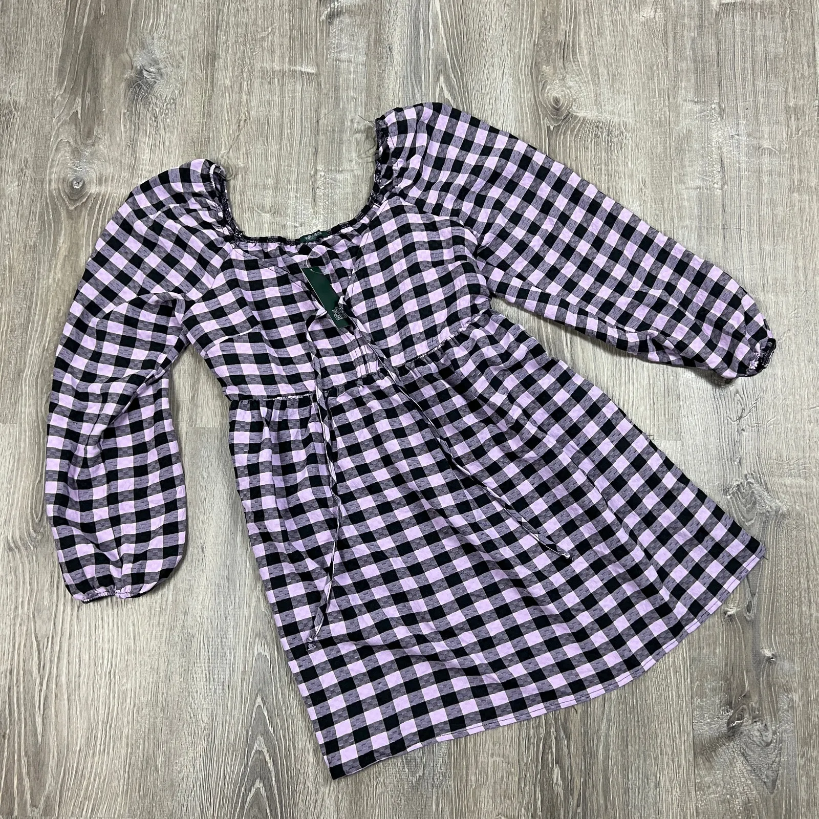 Wild Fable Women's Purple Gingham Check Long Sleeve Muse Dress - Size XS - NWT - Image 4