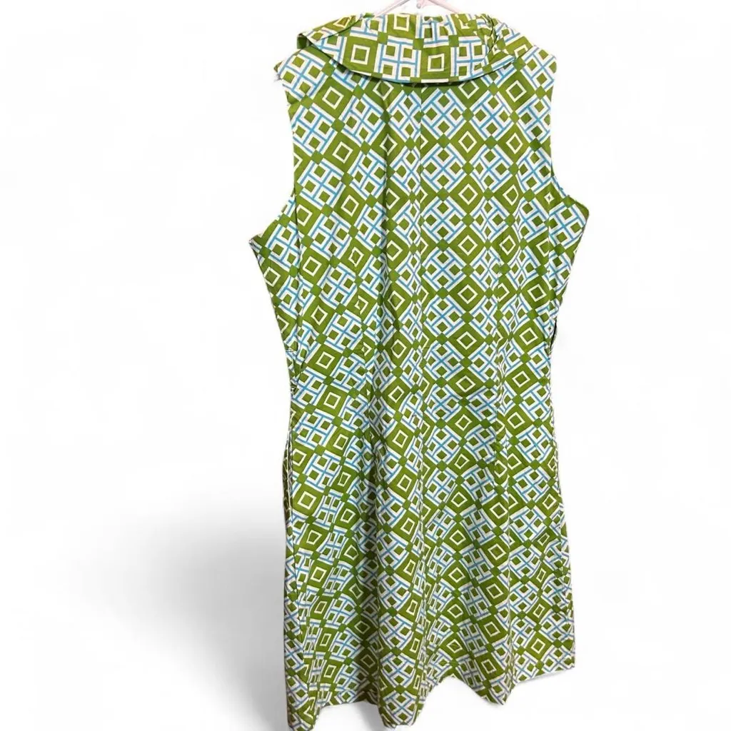 Dizzy Lizzie Green Geometric Ruffle Dress | Preppy Classic Summer Style Blue - Image 3