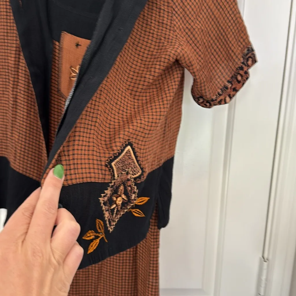 90s vintage patchwork dress and blouse set Brown - Image 8