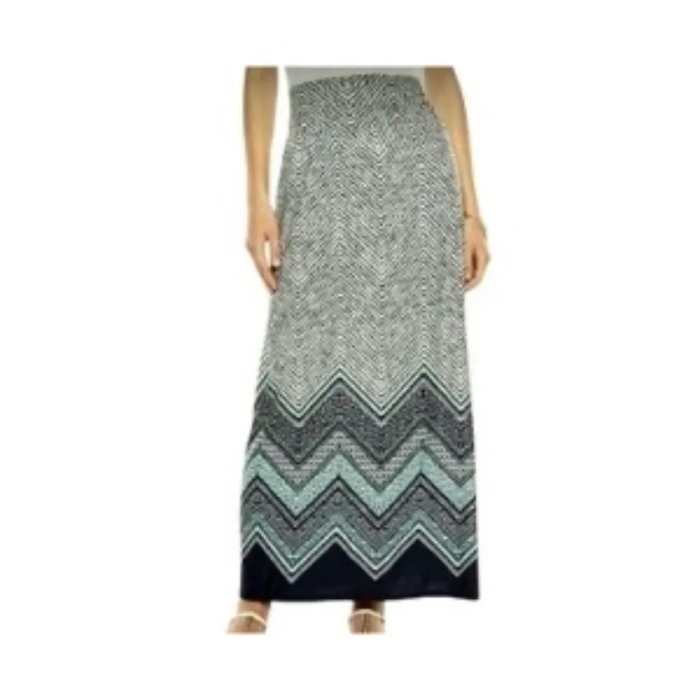 AB Studio Turquoise ZigZag Design‎ Pull On Stretch Column Maxi Skirt, Size XL - Image 9