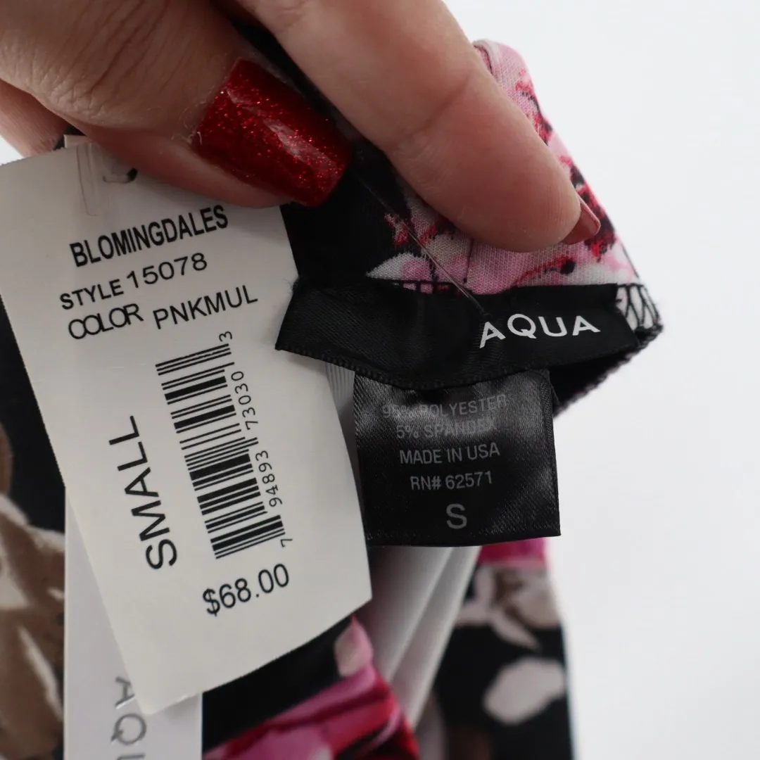 Aqua Pencil Skirt Womens Small Black Cabbage Floral Stretch Zip Back Knee Length - Image 3