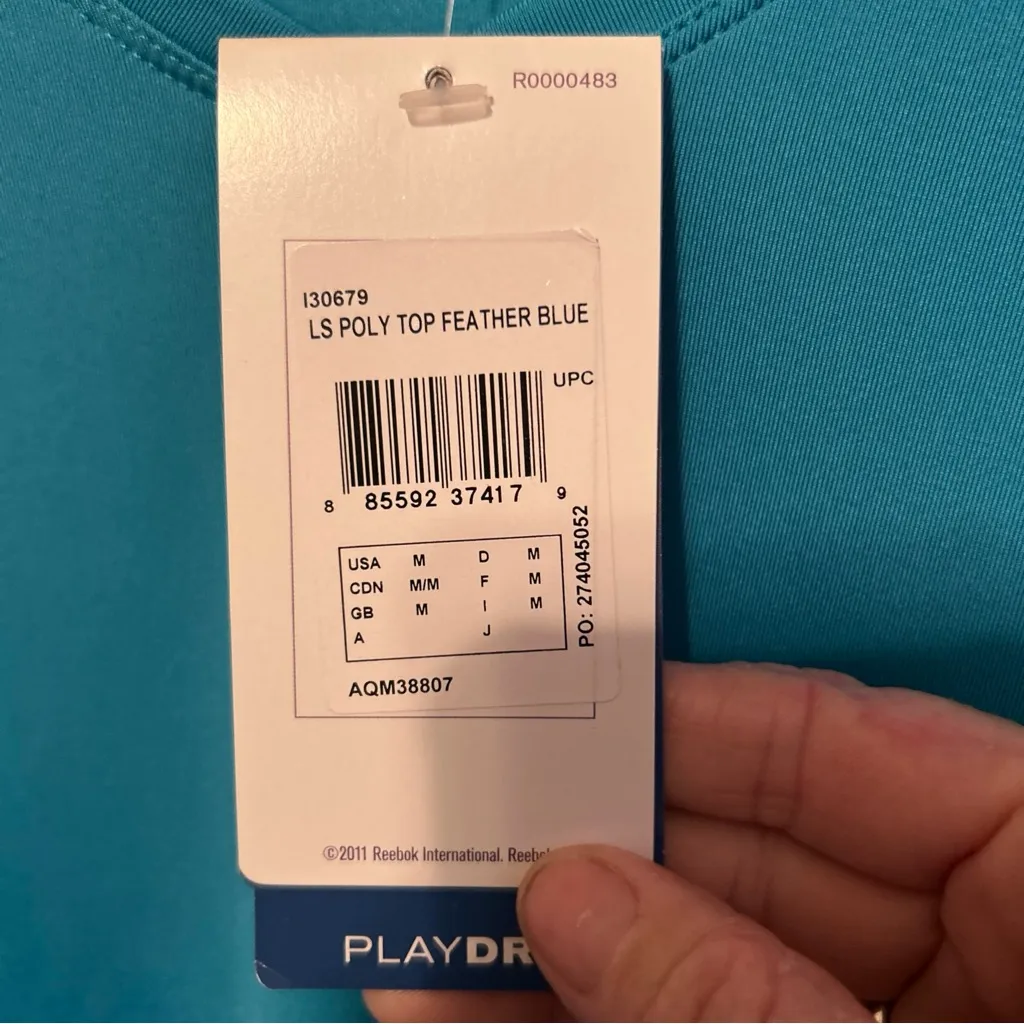 NWT Reebok Playdry V-neck Slim Fit Women’s Medium Poly/spandex Blue Long Sleeve - Image 5