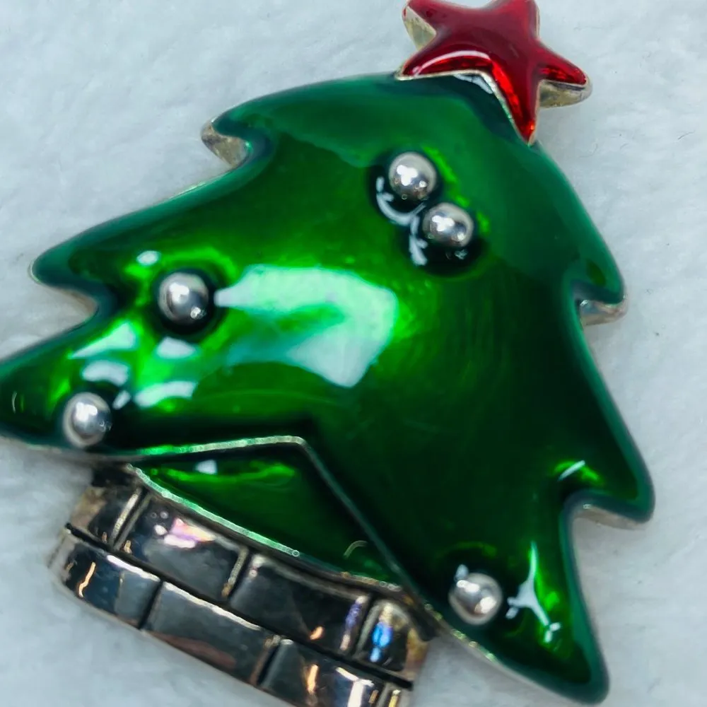 Christmas Tree Jewelry Pin Brooch or Pendant Marked MJ on Back Colorful Metal - Image 14