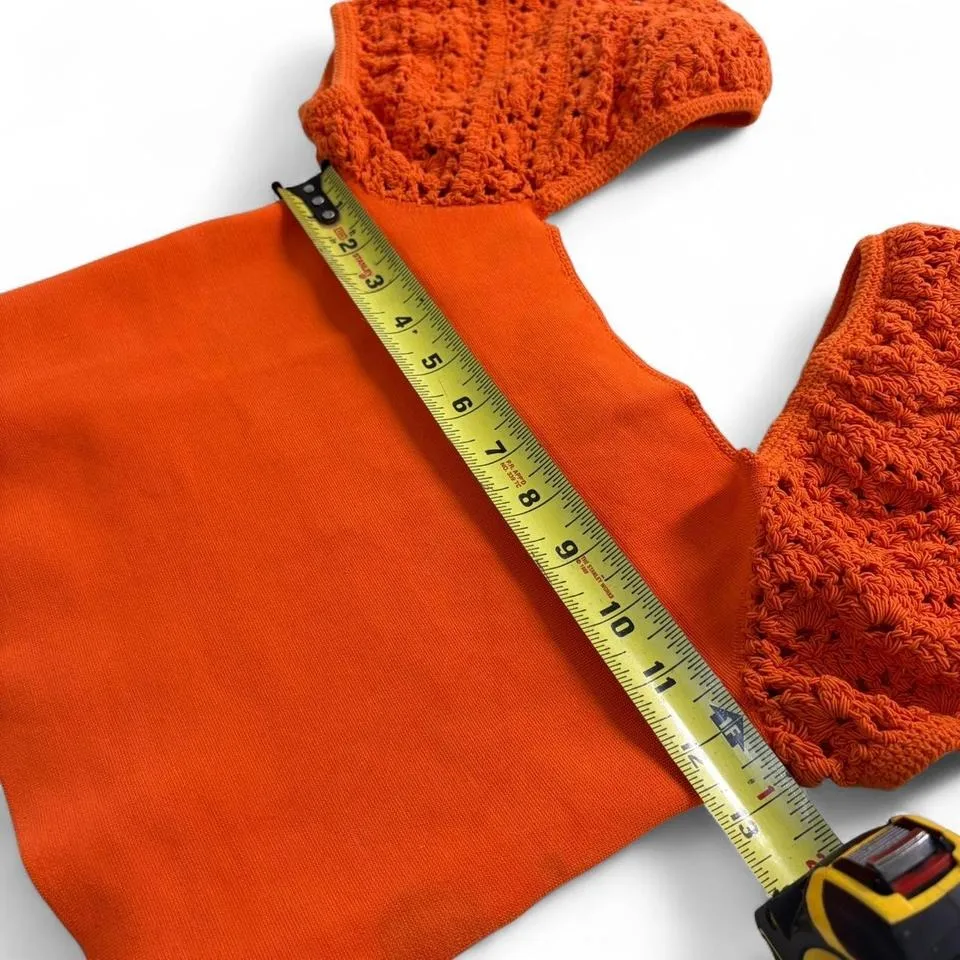 Alice + Olivia Women's Size Small Caley Crochet Puff Sleeve‎ Orange Cropped Top - Image 5