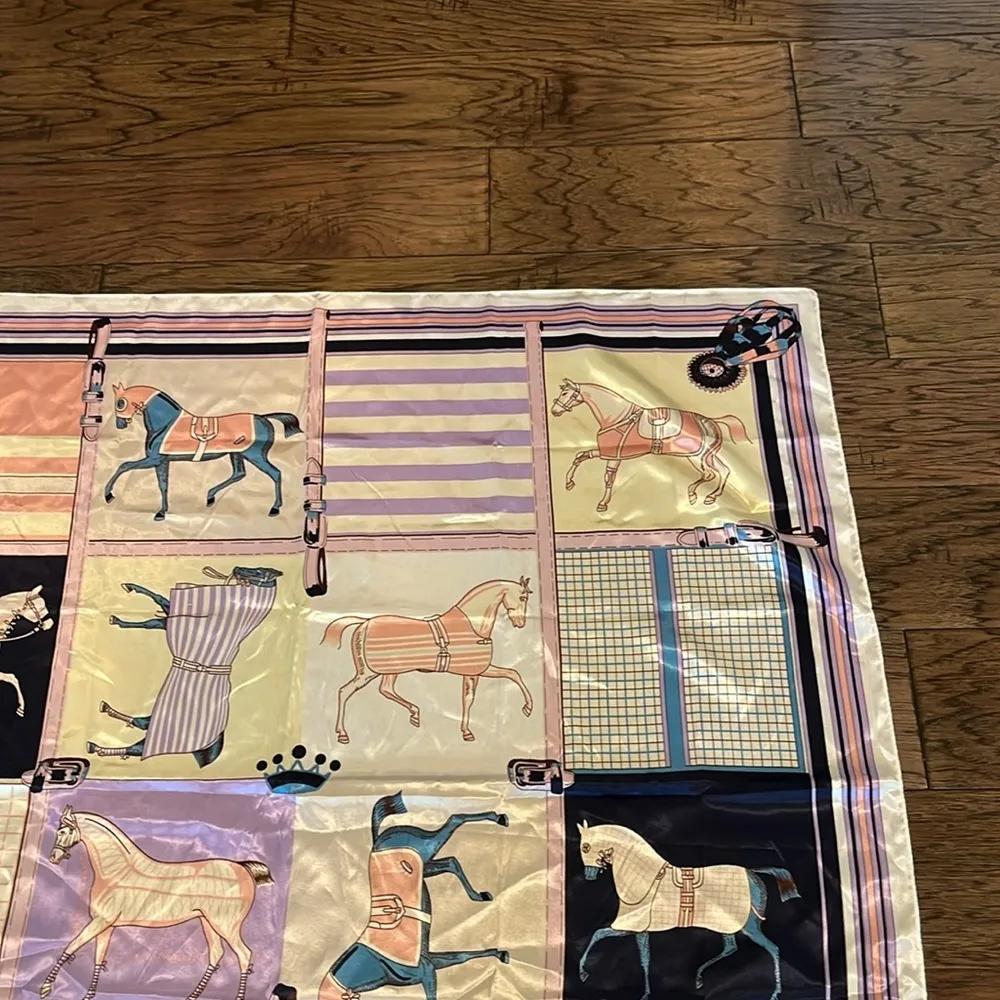 Suzhichou Scarf Horse Panels Equestrian Pink and blue and Lavender Scarf Girly - Image 11