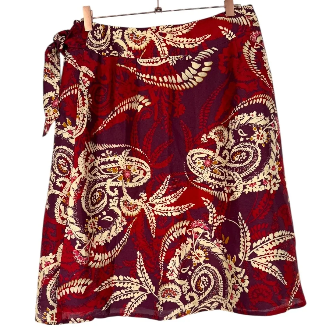 Talbots Women's Paisley Floral Silk A-Line Wrap Skirt Red Burgundy Sz 8 Feminine - Image 2