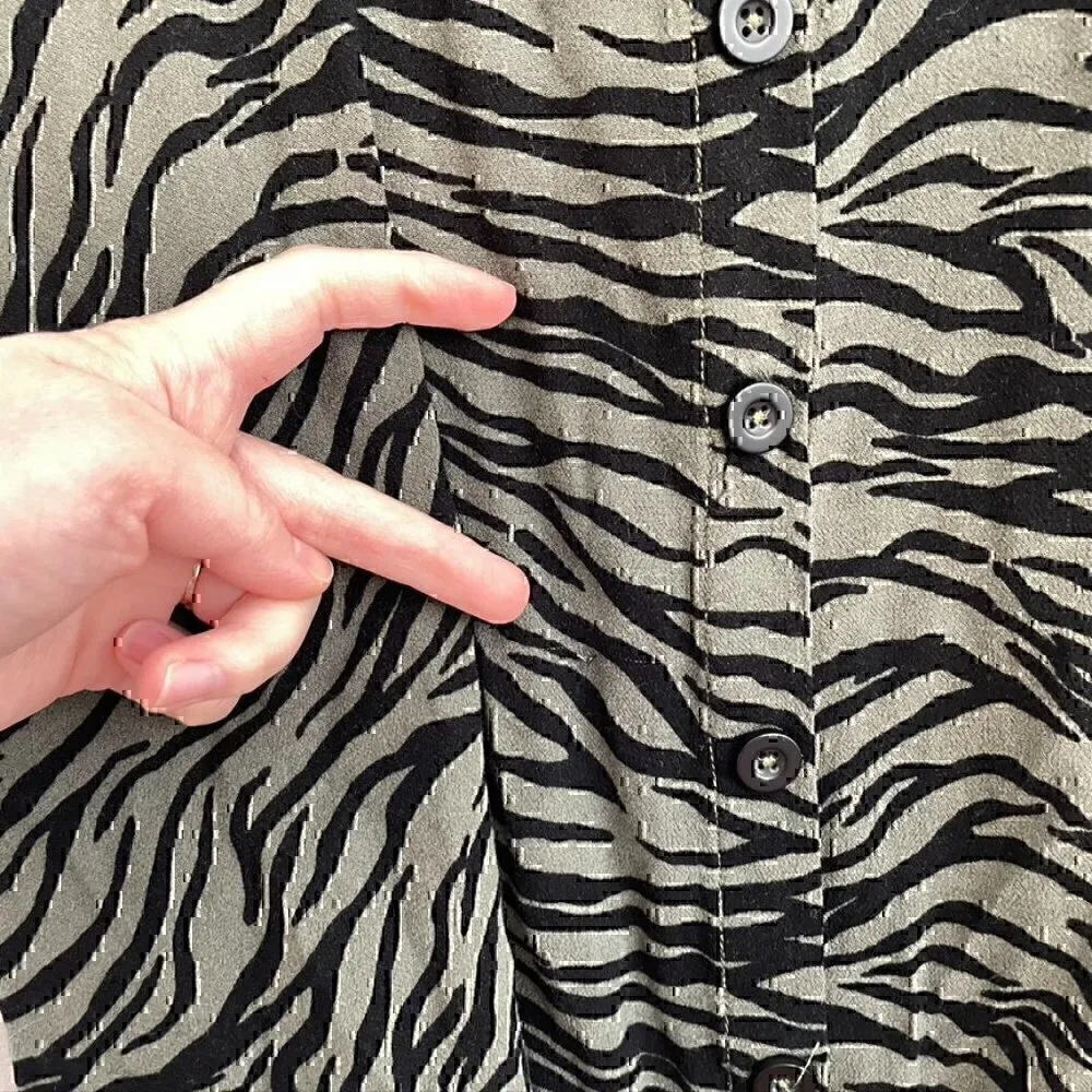 HOLLISTER Olive Green Black Zebra Animal Print Square Neck Mini Fit Flare Dress - Image 10