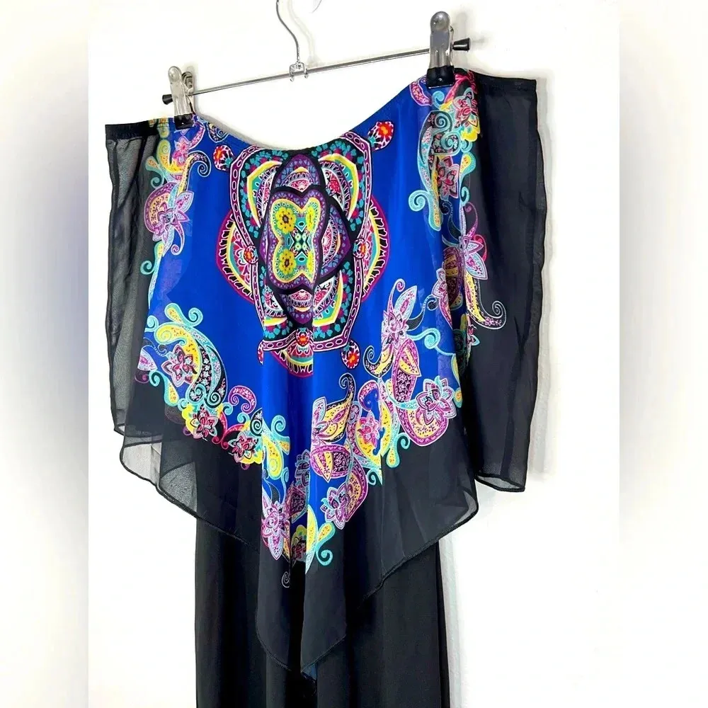🆕 NWOT Agenda Black Dress with Blouse Shaw Off the Shoulder Overlay Paisley - Image 8