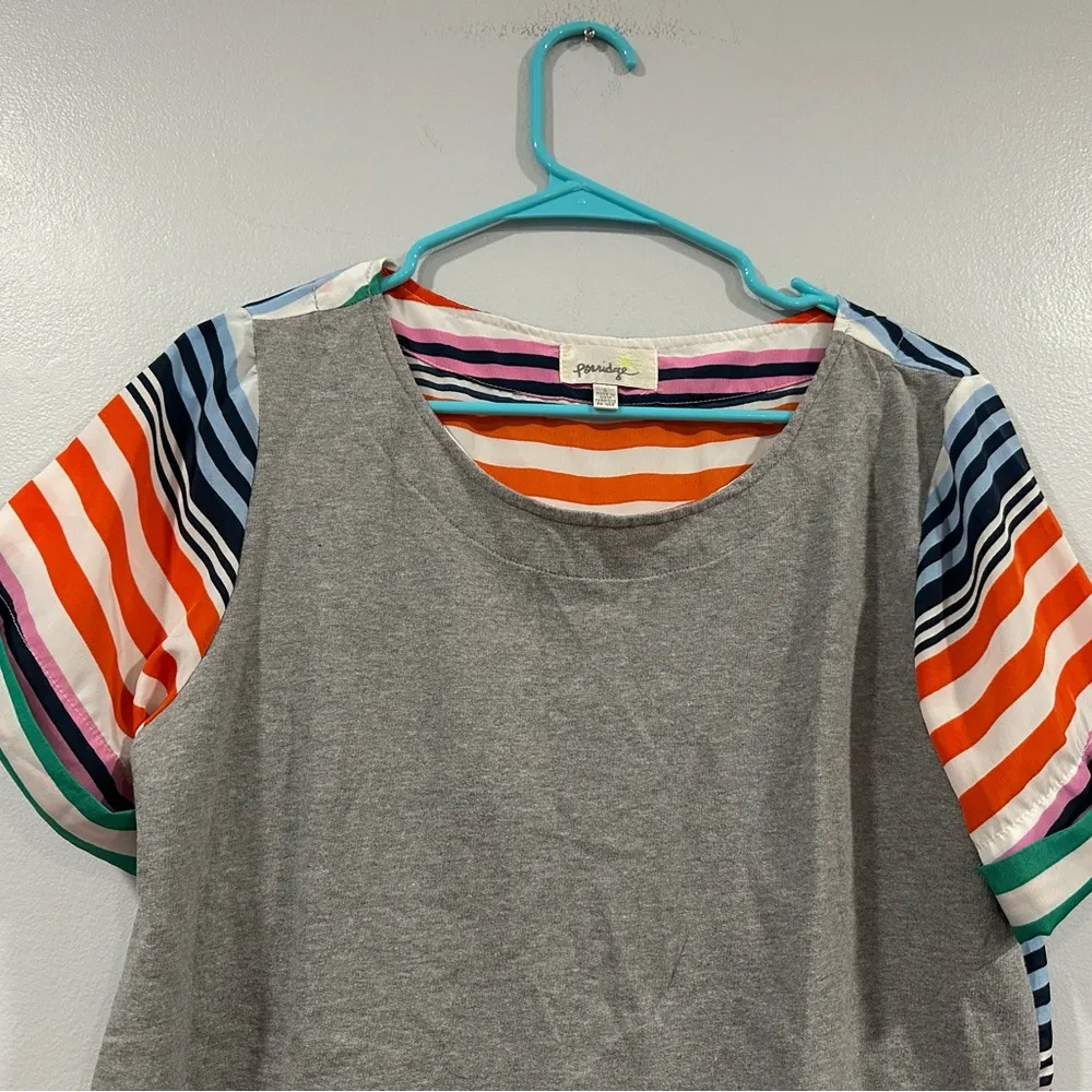 Anthropologie Porridge Mixed Media Colorful Stripe Gray Short Sleeve Small S - Image 5