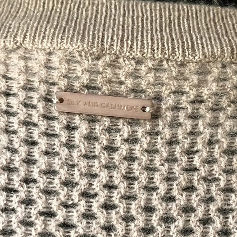 S&C 100% Cashmere Open Knit Mixed Media Unique Cream Cardigan Sweater M Bohemian Size M - Image 10