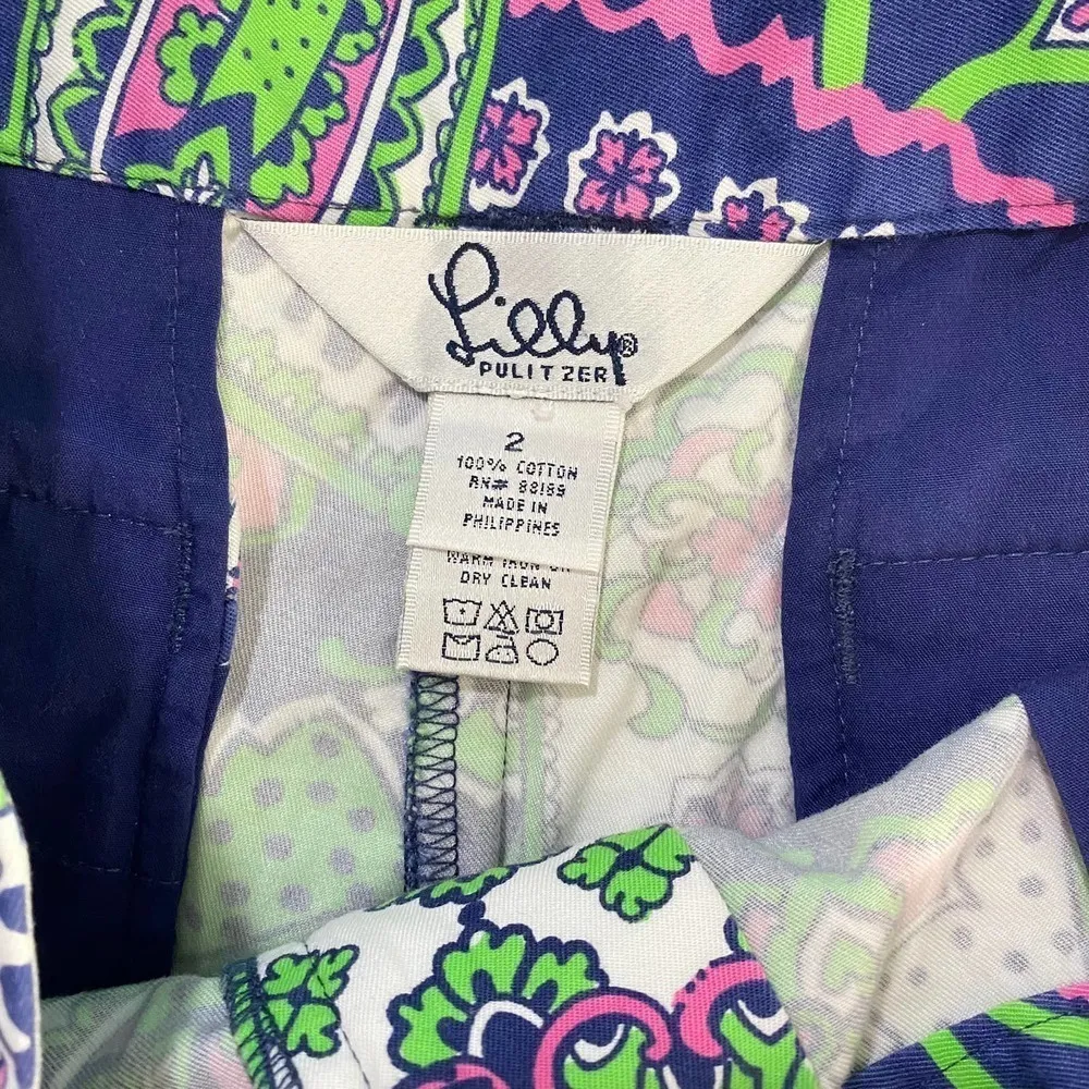 Vintage Lilly Pulitzer Randi Bermuda Royal Poinciana Green Blue Pink Shorts-2 - Image 2