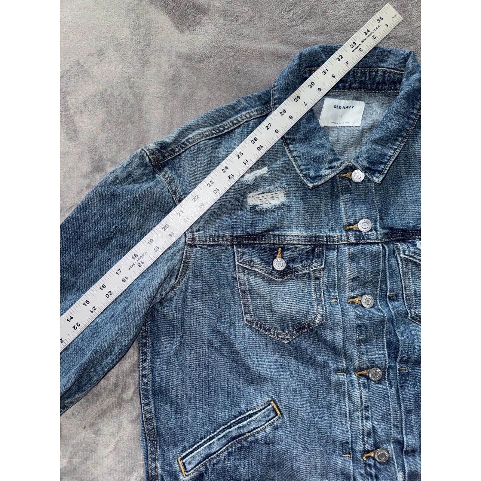 Old Navy Denim Jacket Womens Boyfriend Distressed Blue Size Large - Image 6