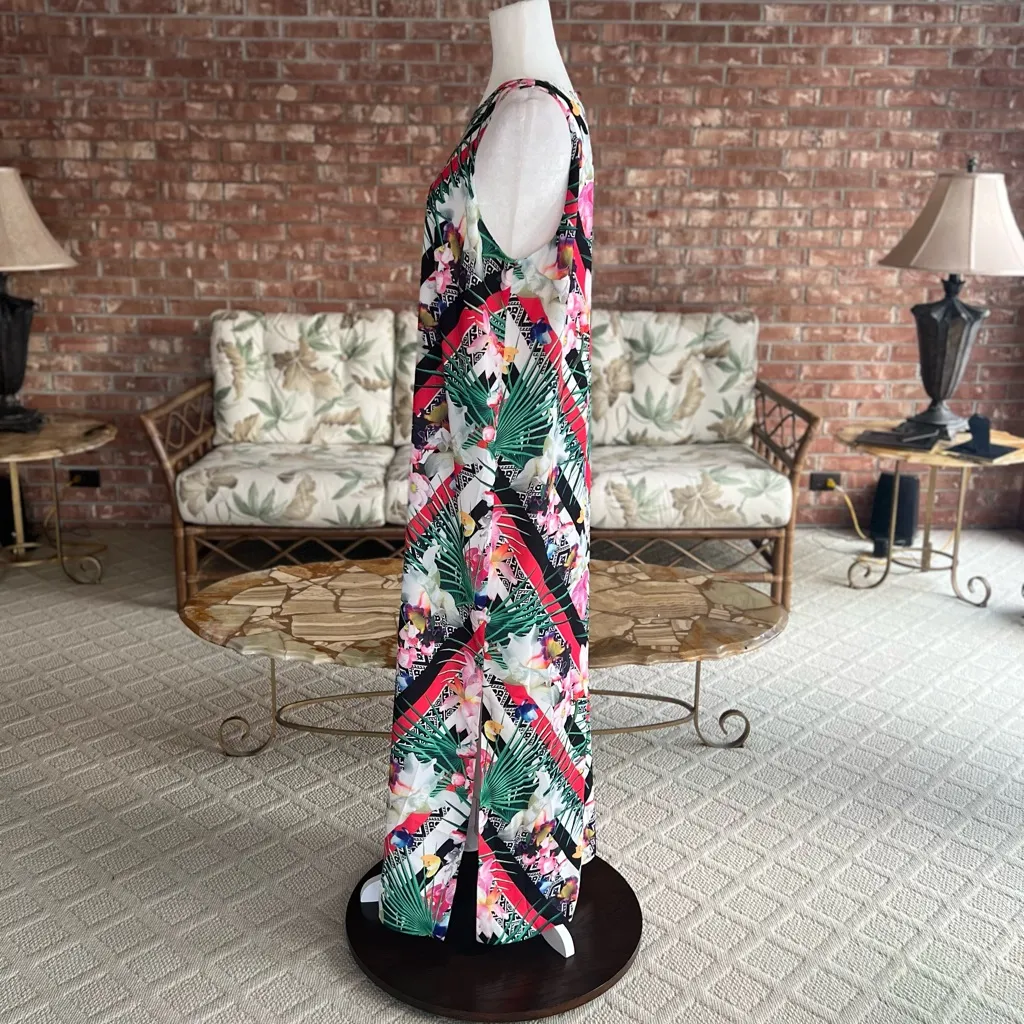 Gibson & Latimer Maxi Dress Tropical Floral High Neck Sleeveless L Garden Brunch - Image 8