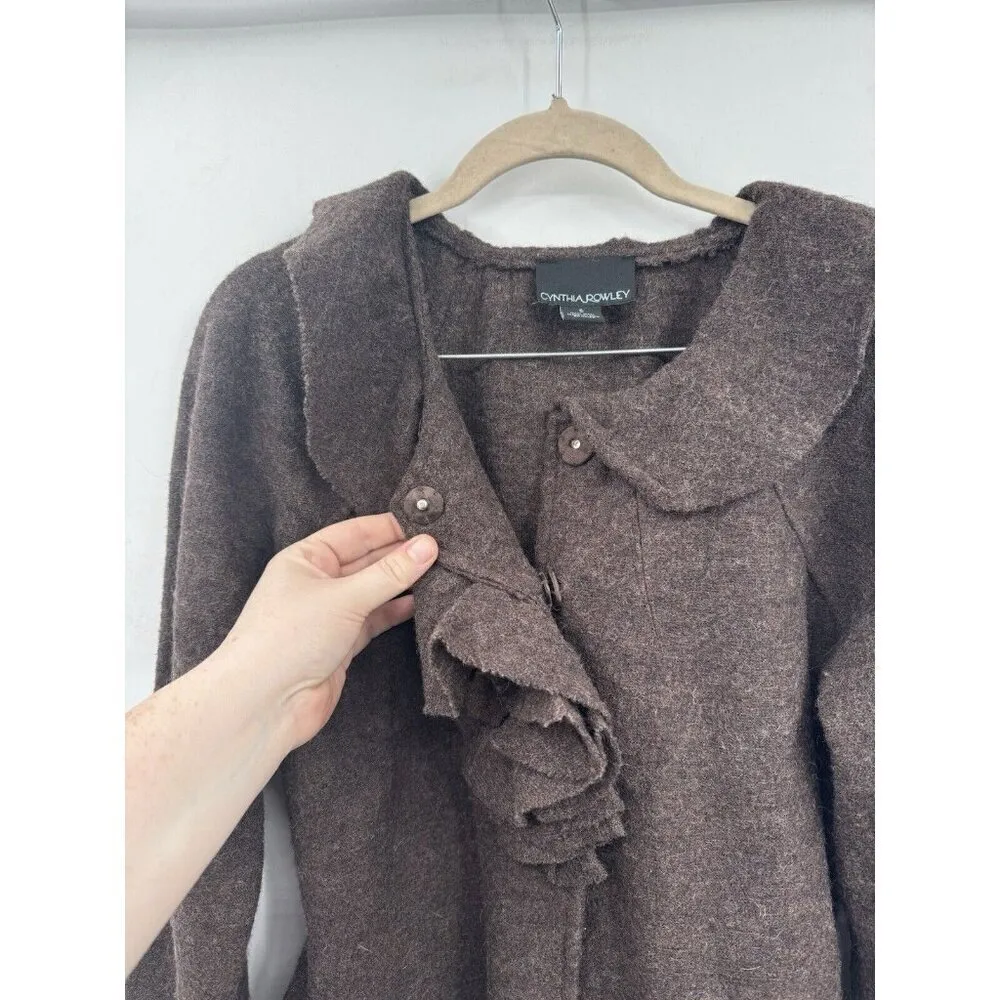 Cynthia‎ Rowley Wool Jacket Women Small Brown Ruffle Bohemian Academia Old Money - Image 3