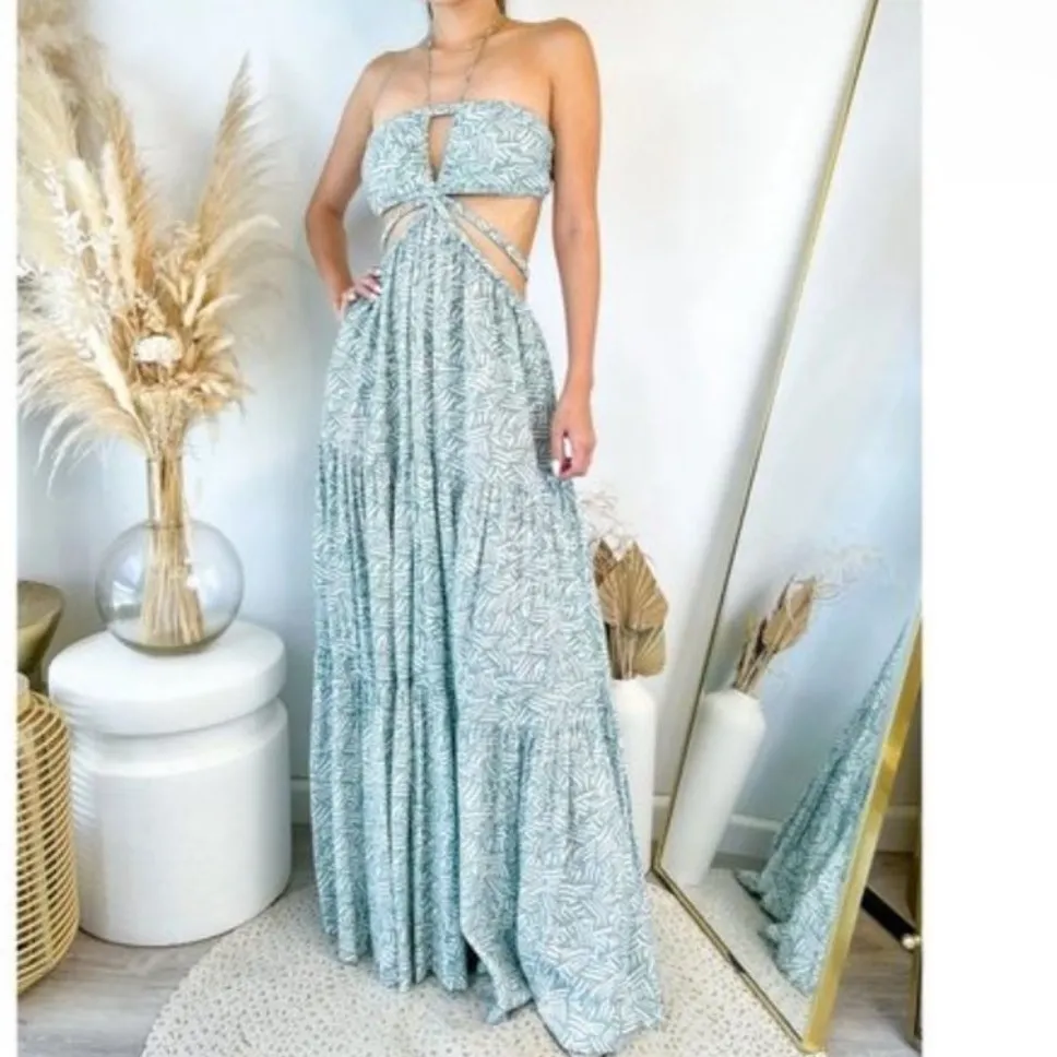 SIMKHAI Laurel Palm‎ Leaf Maxi in Suft Print Size xs Green - Image 3