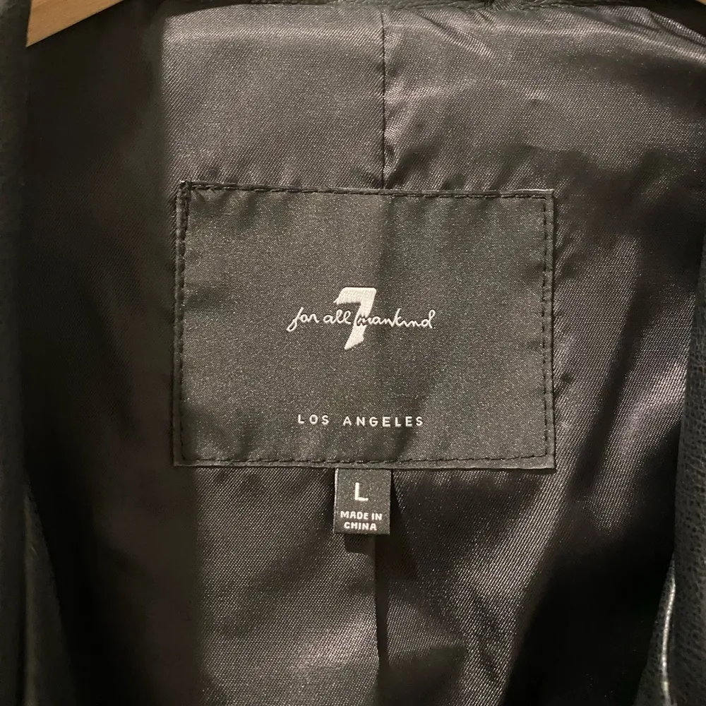 7 For All Man Kind - Black Leather Biker Jacket - Size Large - Image 3