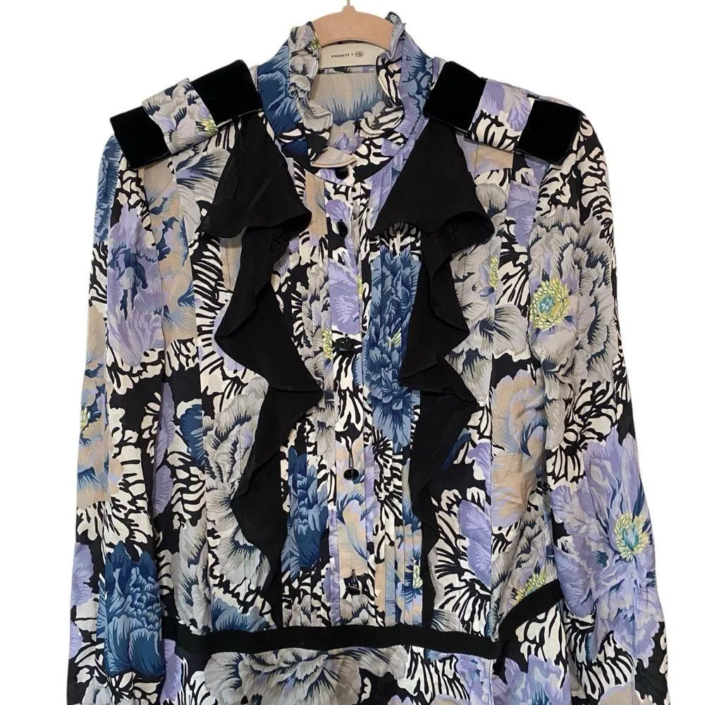 Coach X Kaffe Fassett Print Floral Black Lavender size 4 Asymmetric Hem - Image 2