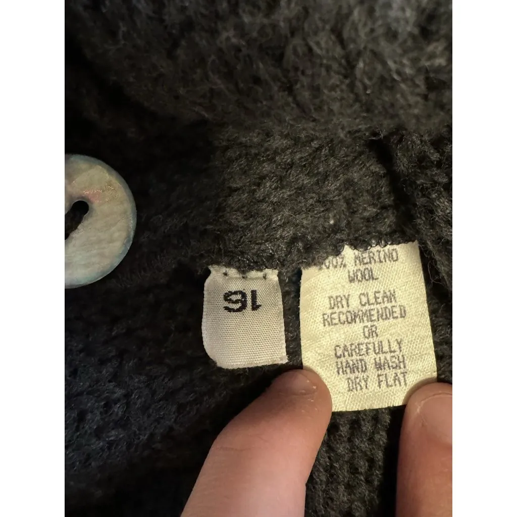 Margaret O'Leary Cardigan Size 1 Gray Merino Wool Button Sweater Collared Tie - Image 7