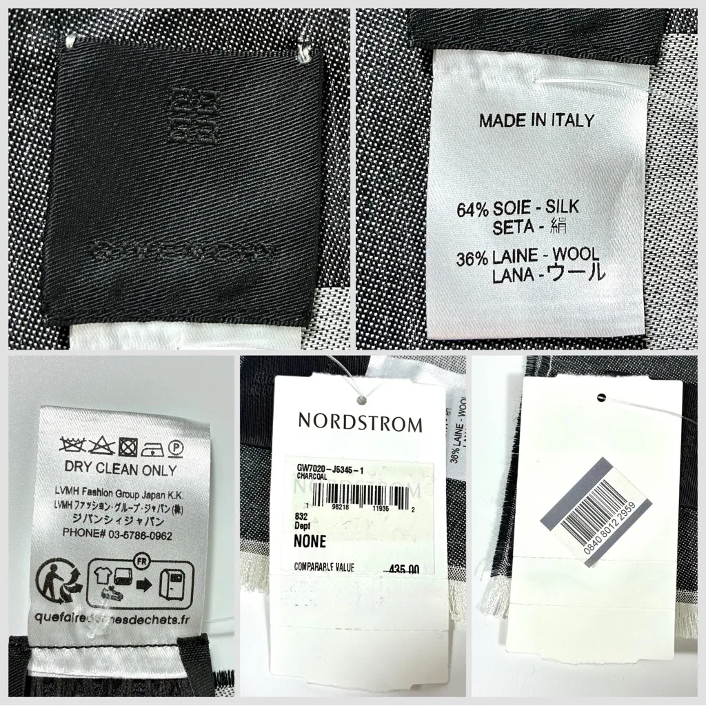 Givenchy Block Logo Silk & Wool Oblong Scarf Gray Charcoal NWT - Image 8