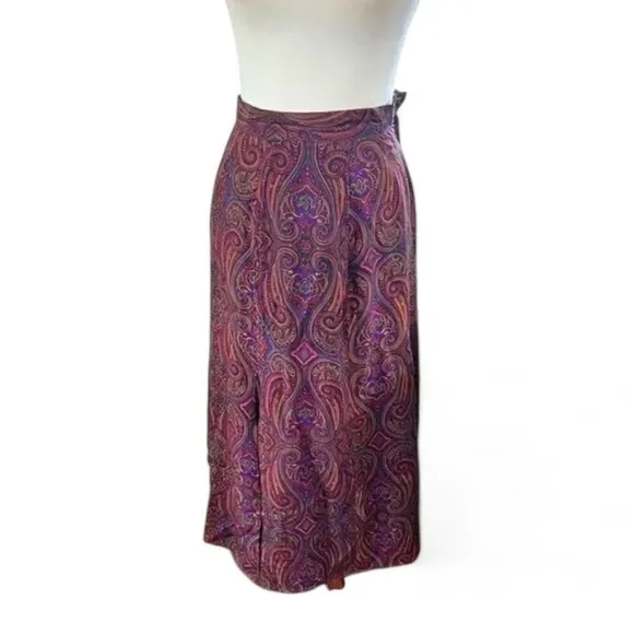 Burgundy Skirt 90s Y2K DARK Academia Midi Skirt Dark Paisley‎ Library Poet Purple - Image 2