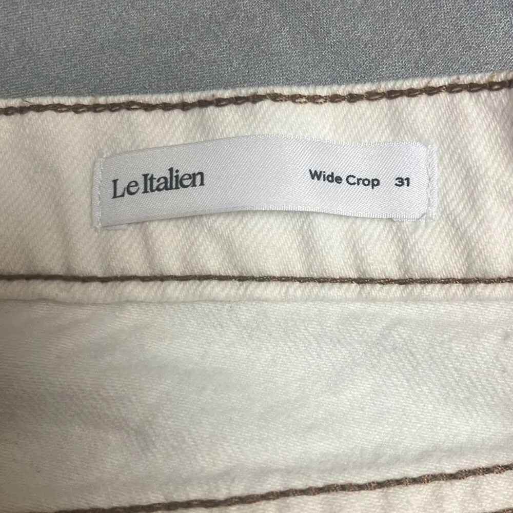 Frame Size 31" Le Italien Wide Leg Cropped Denim Pants Jeans White 100% Cotton - Image 7