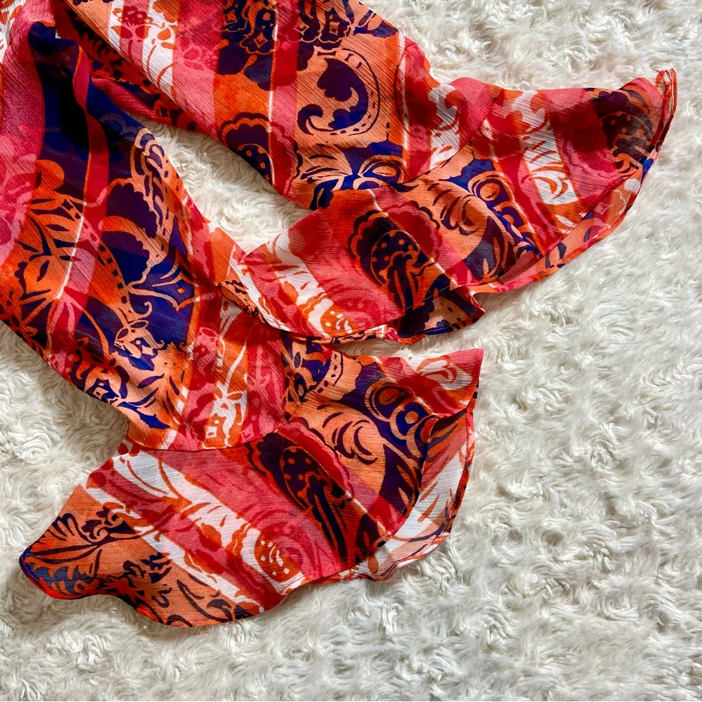 Vtg Jones New York Bell Sleeve Sheer Floral Ruffle Maximalist Blouse Medium M - Image 5