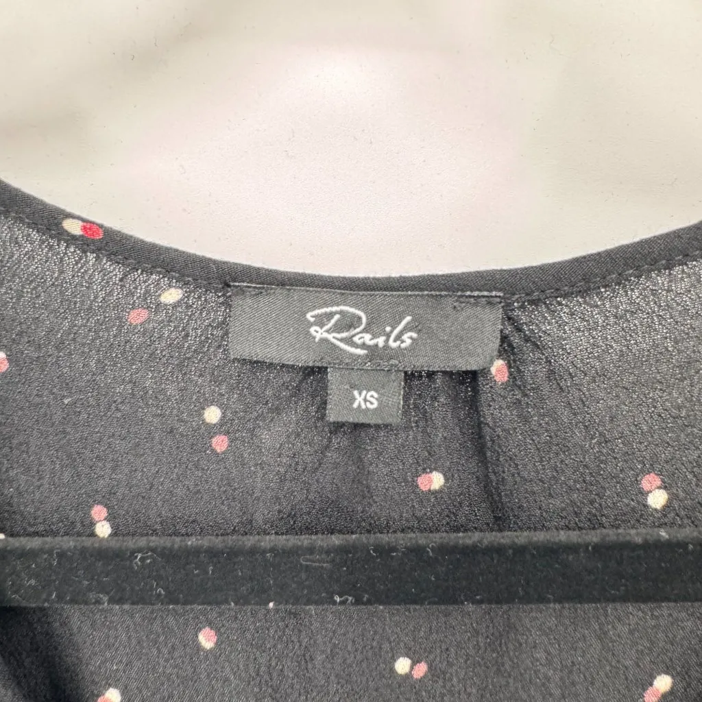 Rails Beaux Black Off Set‎ Dot Top Womens XS Black Rayon Button Tie Closure - Image 4
