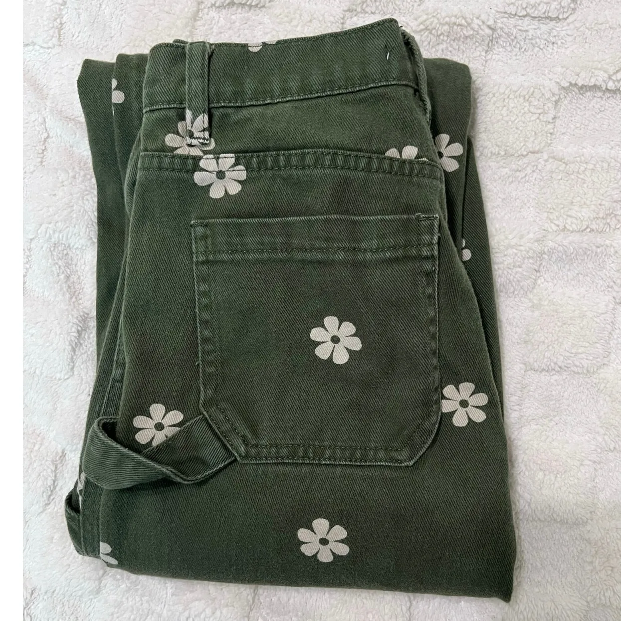 Pacsun Olive Green Flower Baggy Carpenter Denim Jeans - Image 4