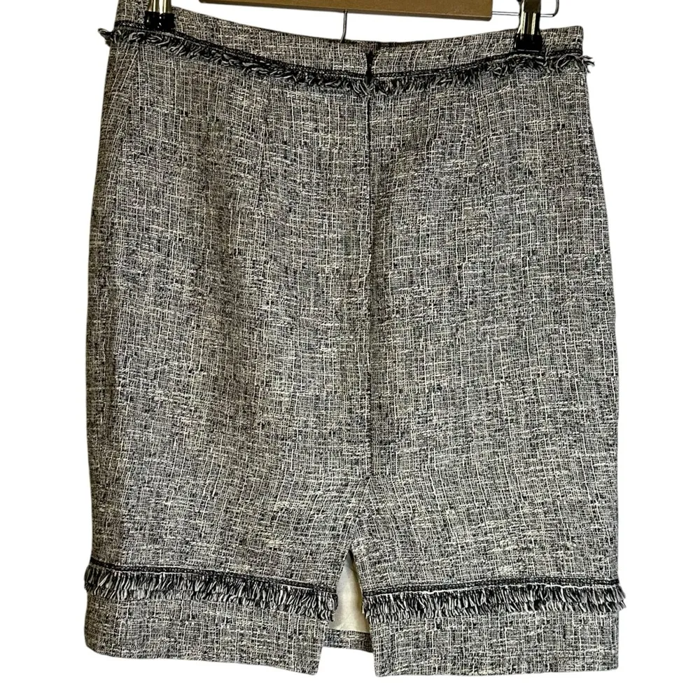 Yoana Baraschi Black White Fringed Pencil Skirt Cotton Linen Blend NYC‎ 4 Career - Image 4