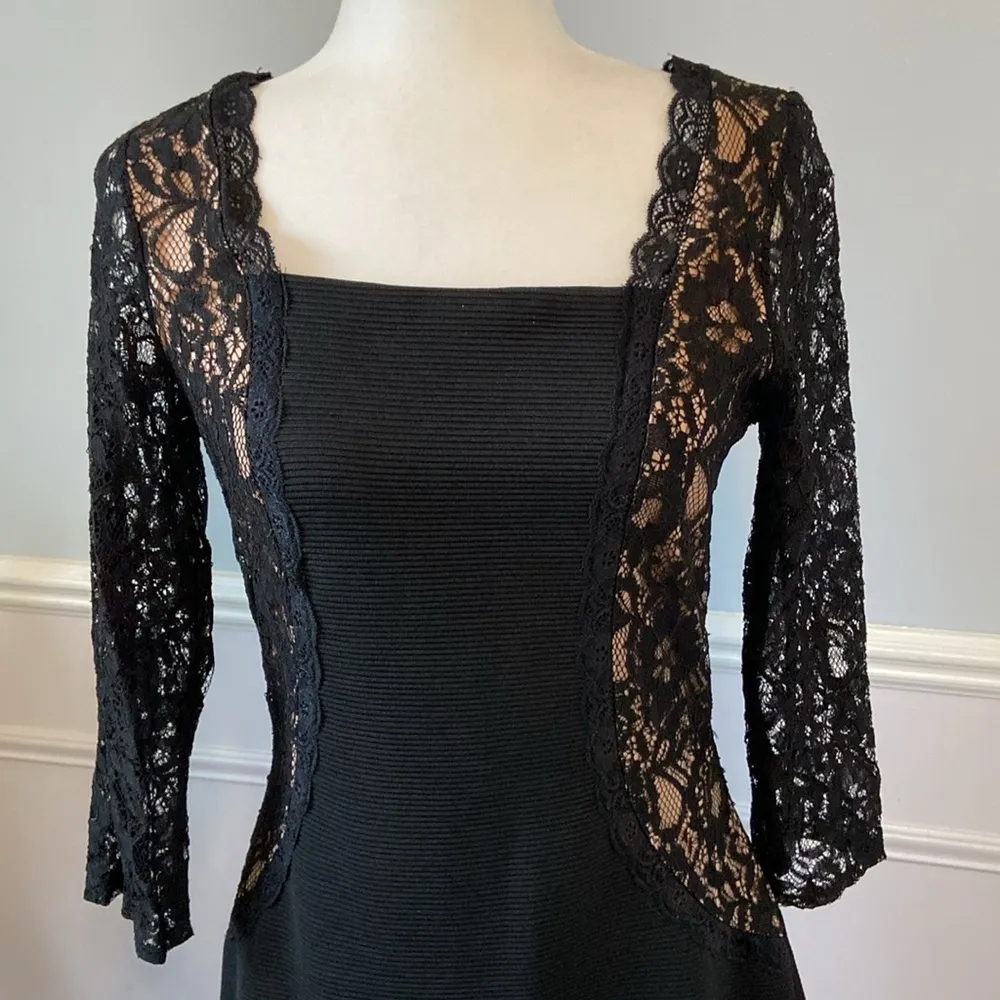 NWT Long Tall Sally Black Lace Bodycon Midi Dress LBD Elegant 3/4 Sleeve Sz 10 - Image 4