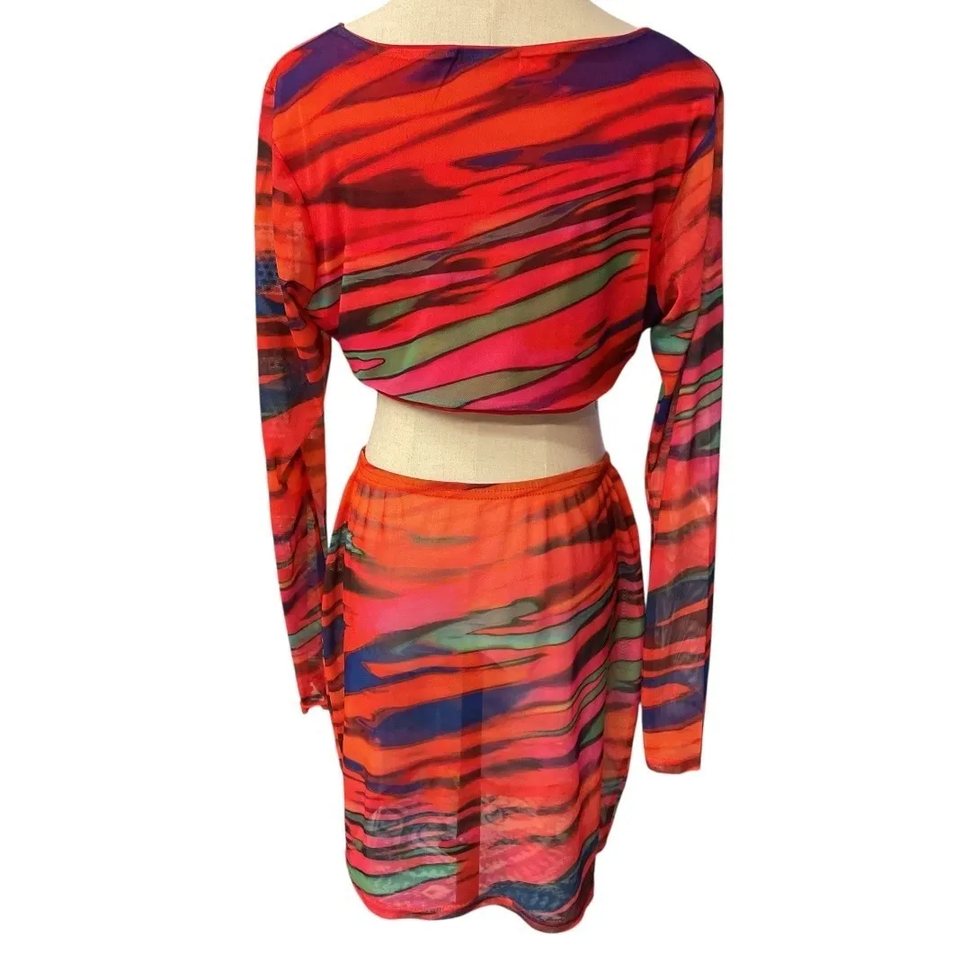 PrettyLittleThing Women's Multicolor Lined Long Sleeve Cut Out Mini Dress‎ Sz 14 - Image 5