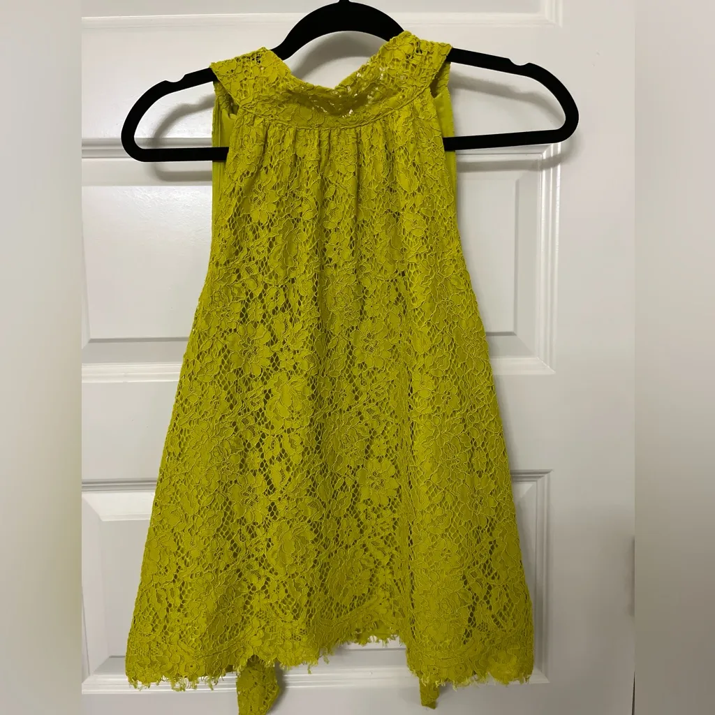 J. Crew Chartreuse Lace Halter Tie Neck Blouse Size S - Image 4