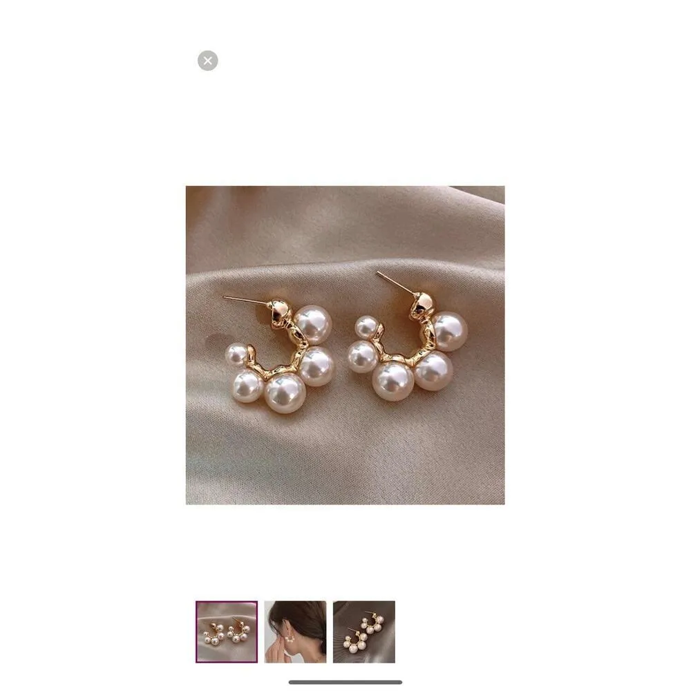 Gold Plated Dainty Pearl Hoop Earrings Minimalist Womens Jewelry - Image 6