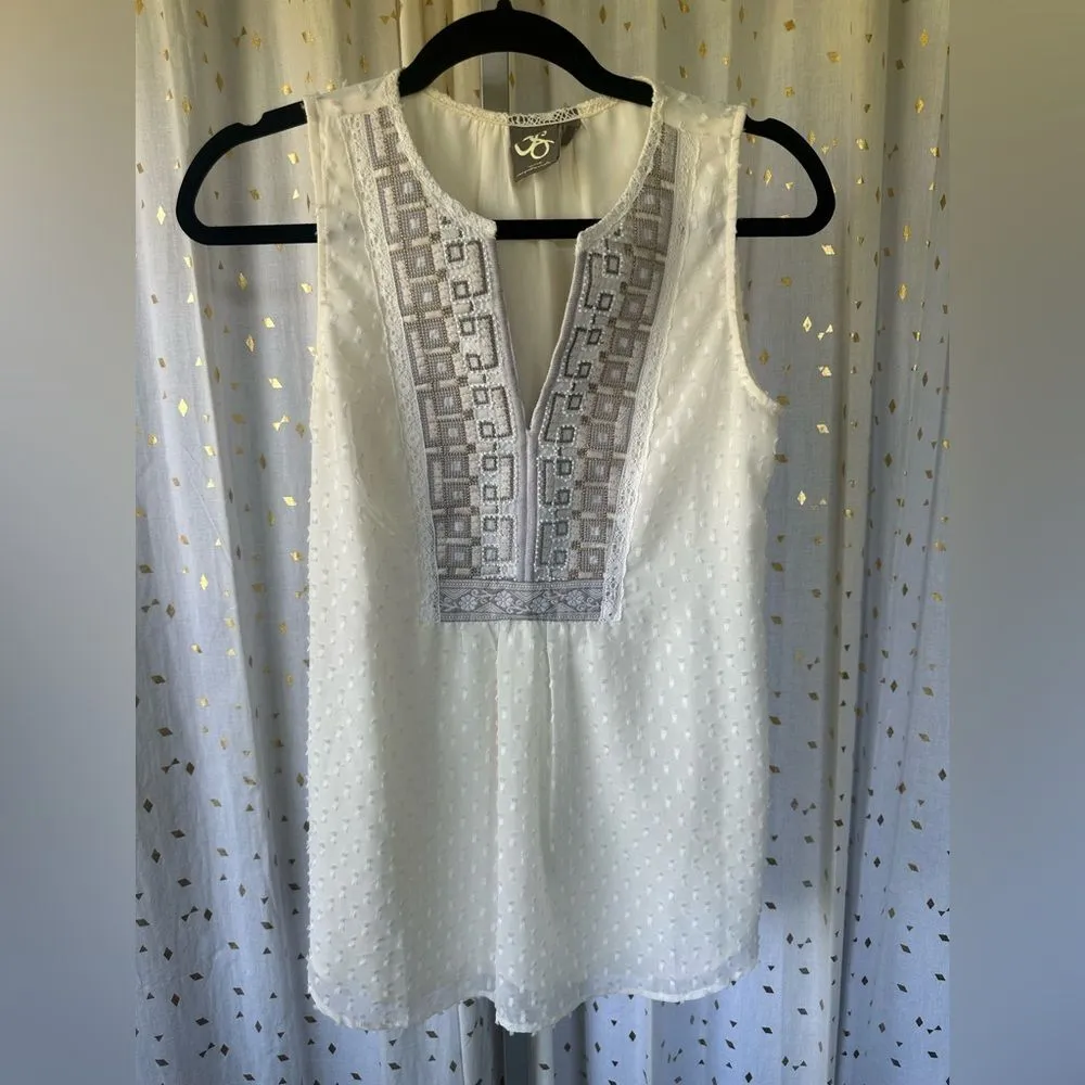 Anthropologie One September Pasto Embroidered Beaded Split Neck Blouse Petite XS - Image 3