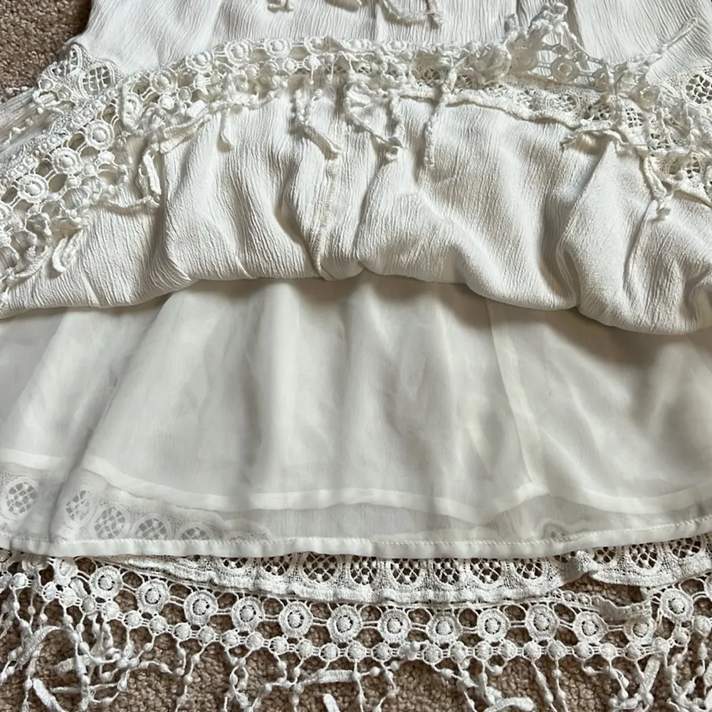 Ecru Tank Mini Dress With Crochet Details   Size Small - Image 4