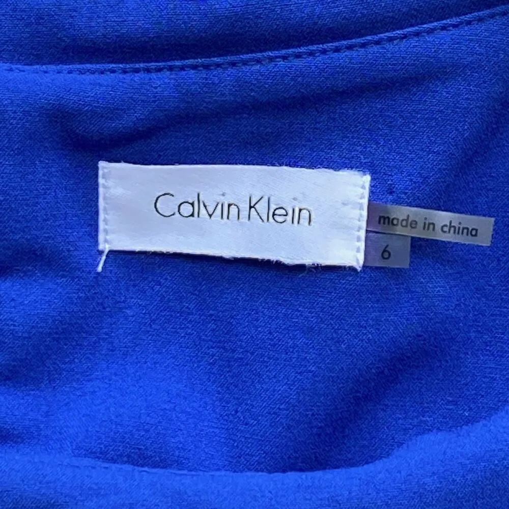 CALVIN KLEIN Royal Blue Sleeveless Fitted Summer Ruffle Dress ~ Women's Size 6 - Image 7