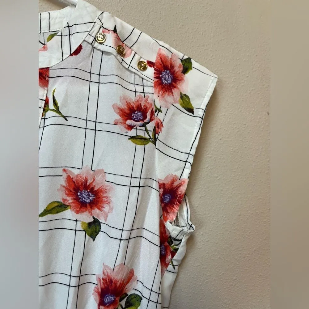 Sweet Rain Women’s White Pink Floral Checker Print Short Sleeve Mini Dress Small - Image 12