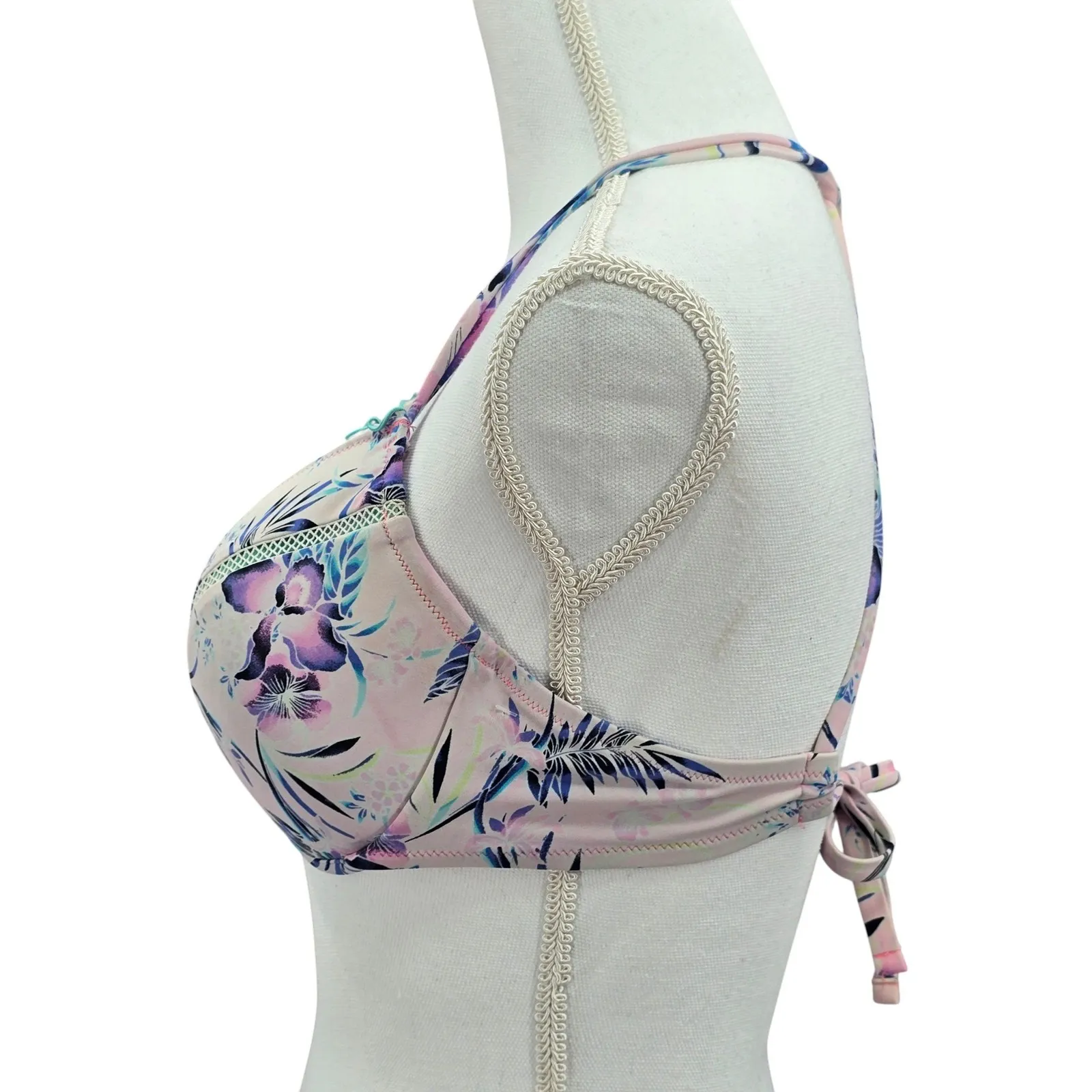 Floral Pink Y2K Beach Vacation Resort Crisscross Shade & Shore Bikini Top 36D - Image 4