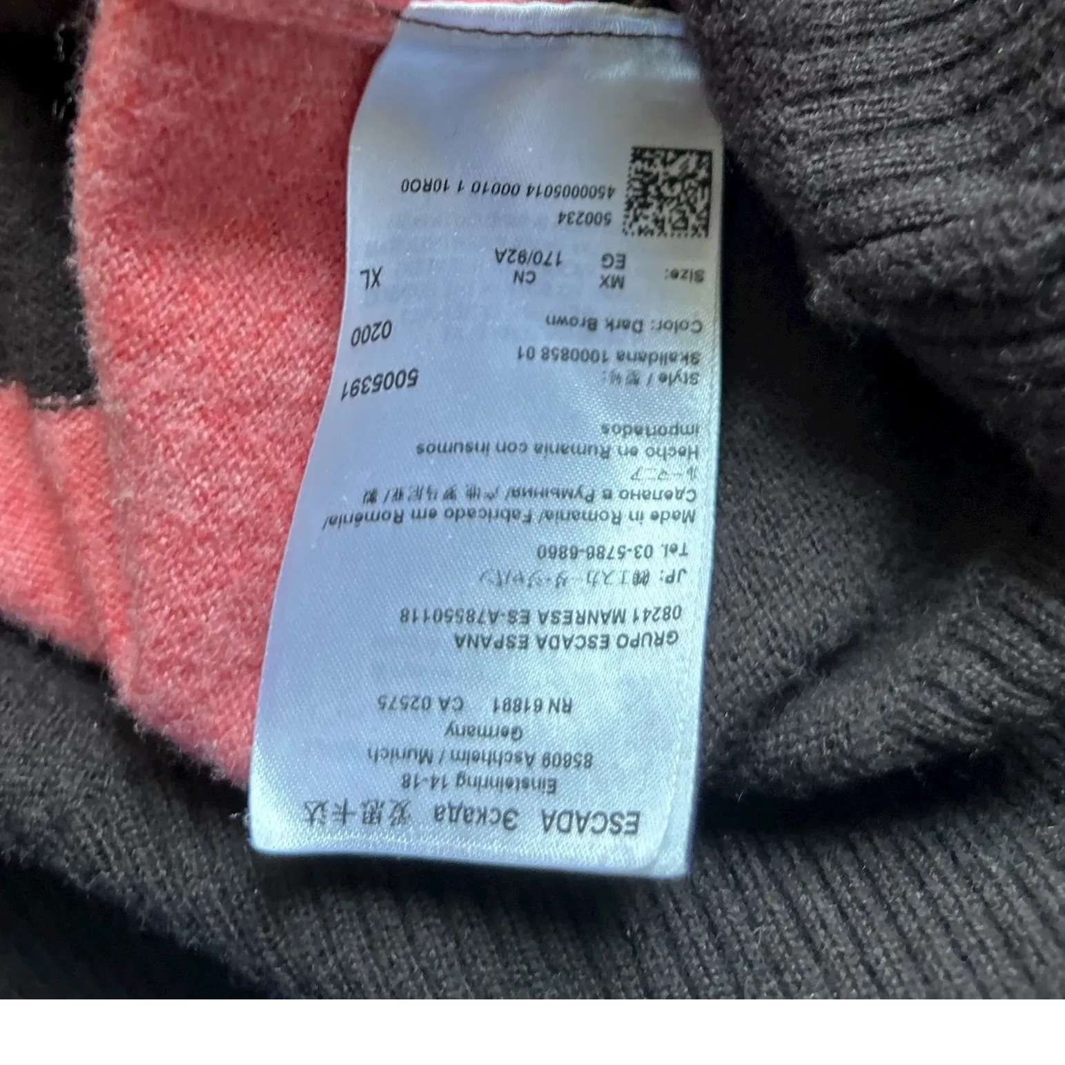 Escada Sport Women XL Striped Turtleneck Sweater‎ Dress Coral Black Beige wool Pink - Image 6