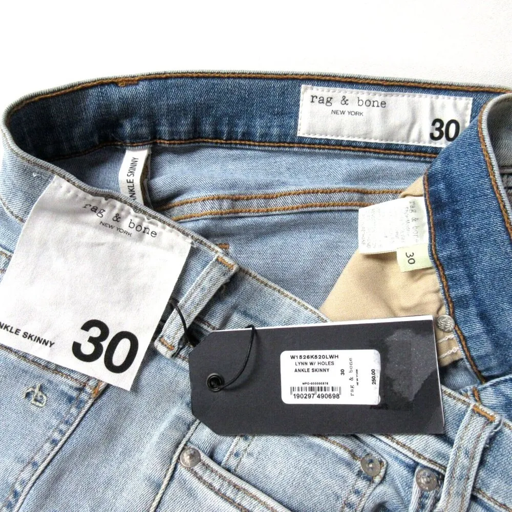 NWT rag & bone /JEAN Ankle Skinny in Lynn w/ Holes Destroyed Chew Hem Jeans 30 - Image 5