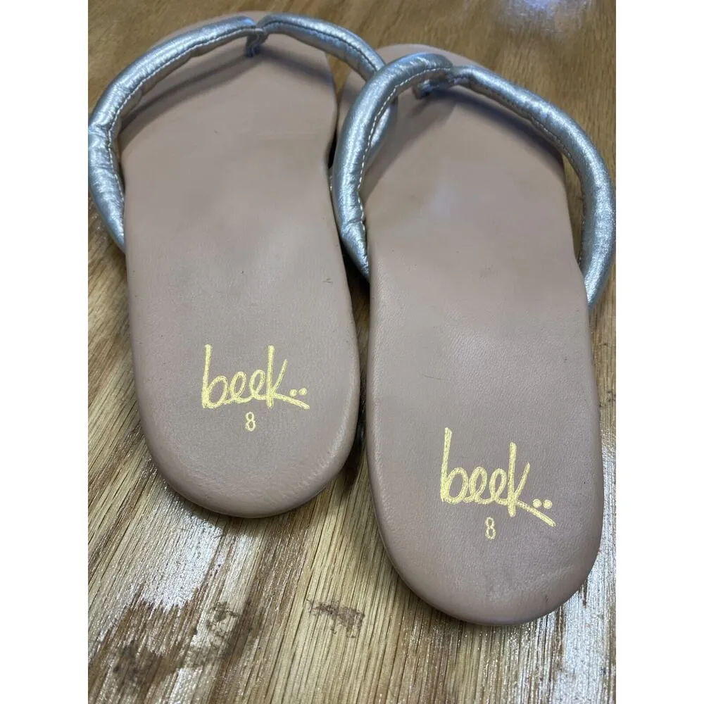 Beek Sunbeam Flip Flop Sandals Women's 8 Silver Patent Leather Slip - Image 3