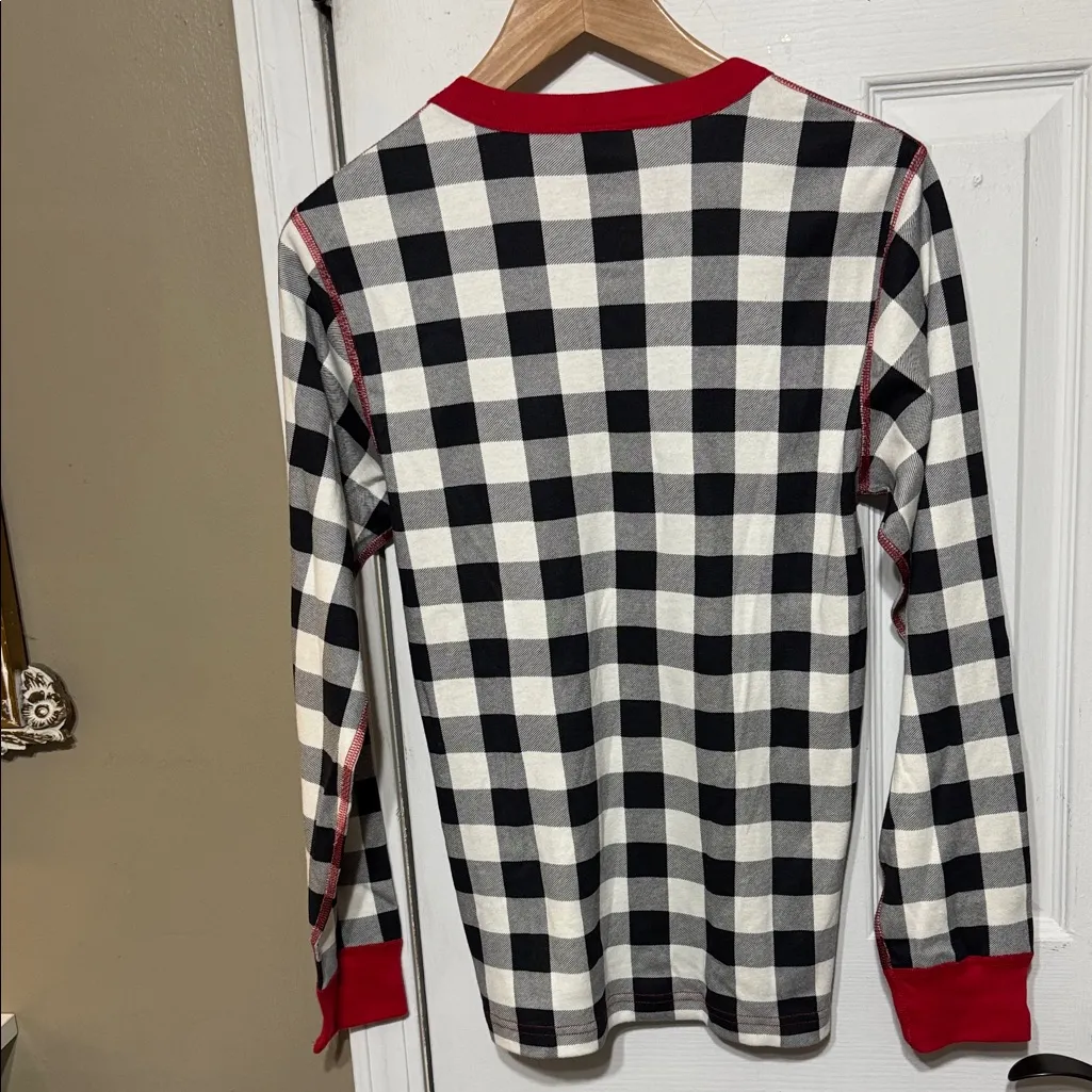 Hanna Andersson Red Trim Black and White Checkered Organic Cotton Shirt Small - Image 3