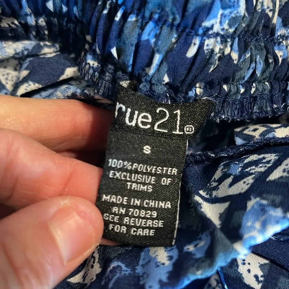 Tie Elastic Waist Pants Lightweight Blue Print Womens Small Silky Paperbag - Image 9