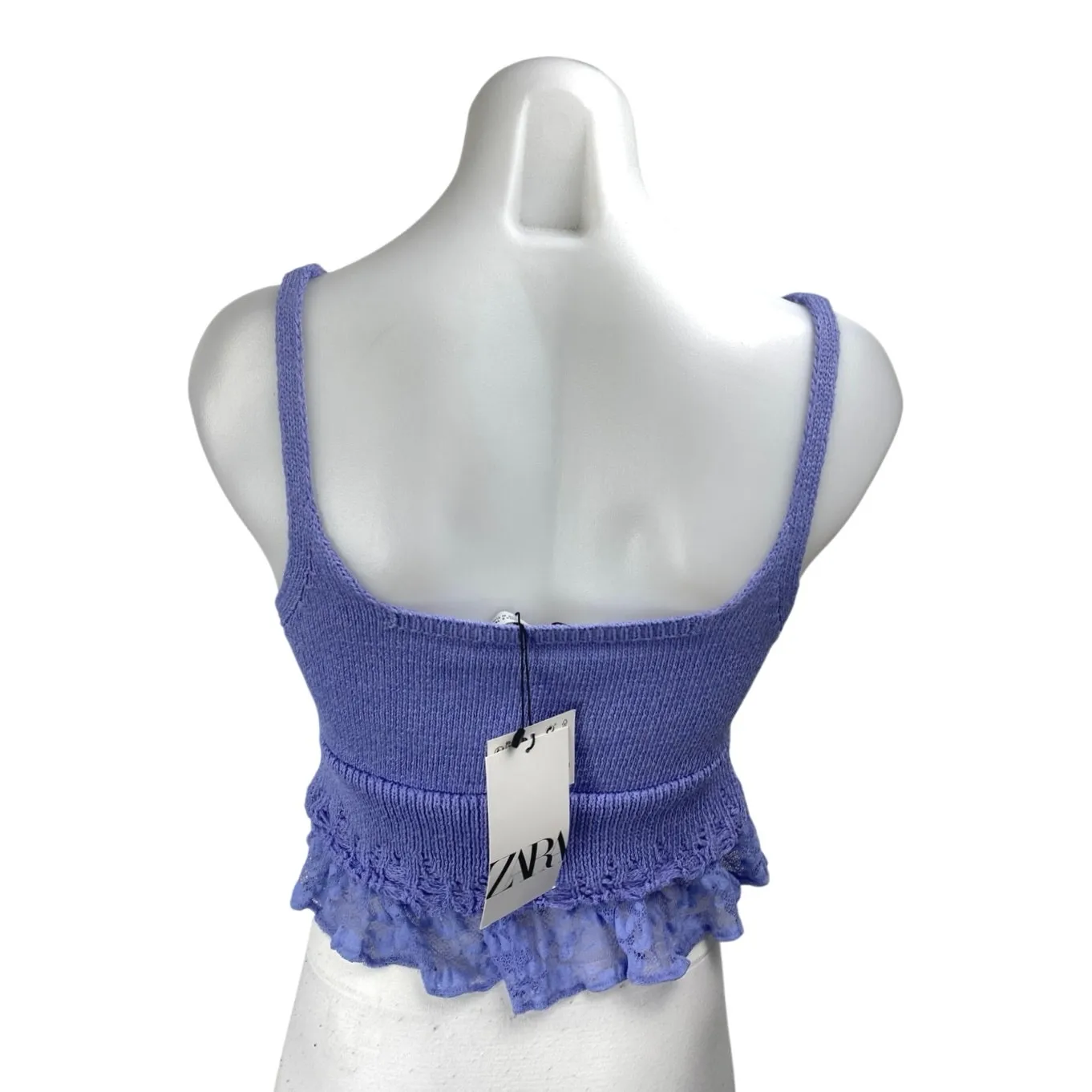 NEW Zara Purple Ruffle Lace Sleeveless Cami Square Neck Peplum Tank Crop Top S - Image 2