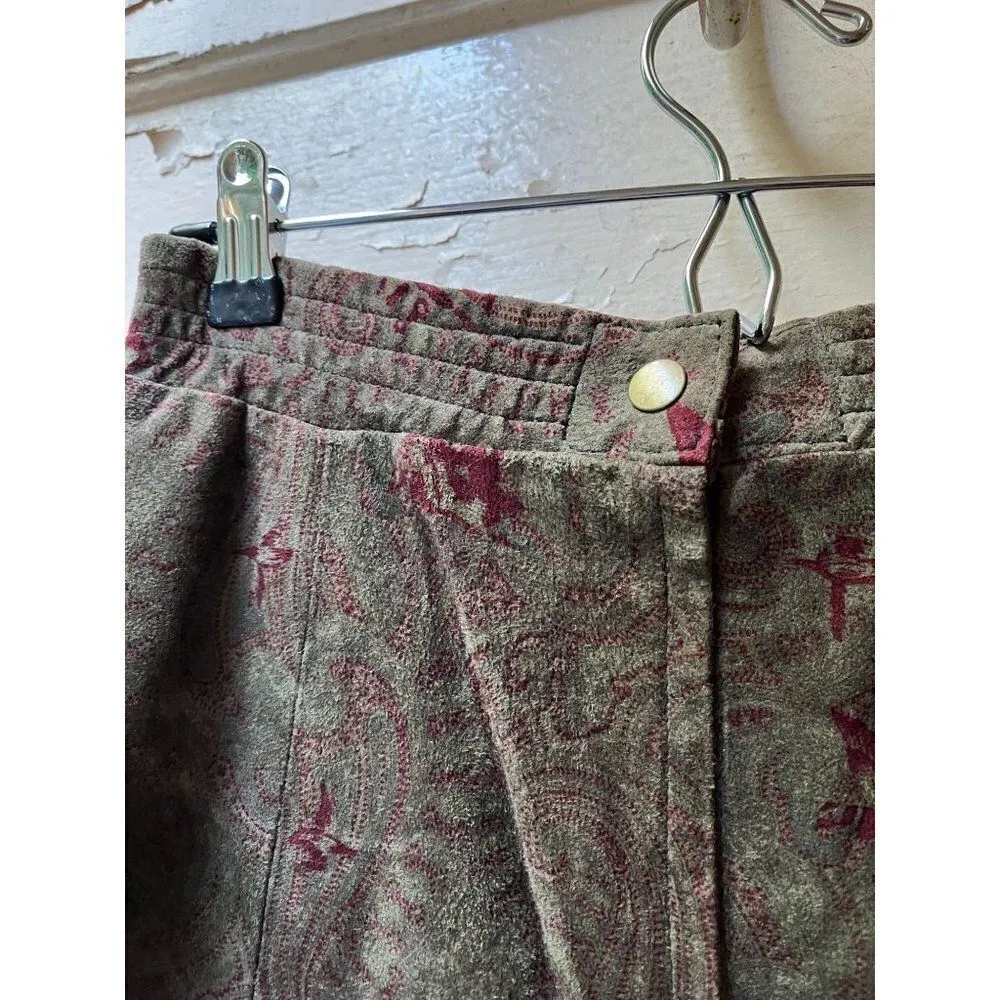 80s leather paisley maxi Aline skirt M stretch Ranch hippie Western Ranch Brown Size M - Image 7