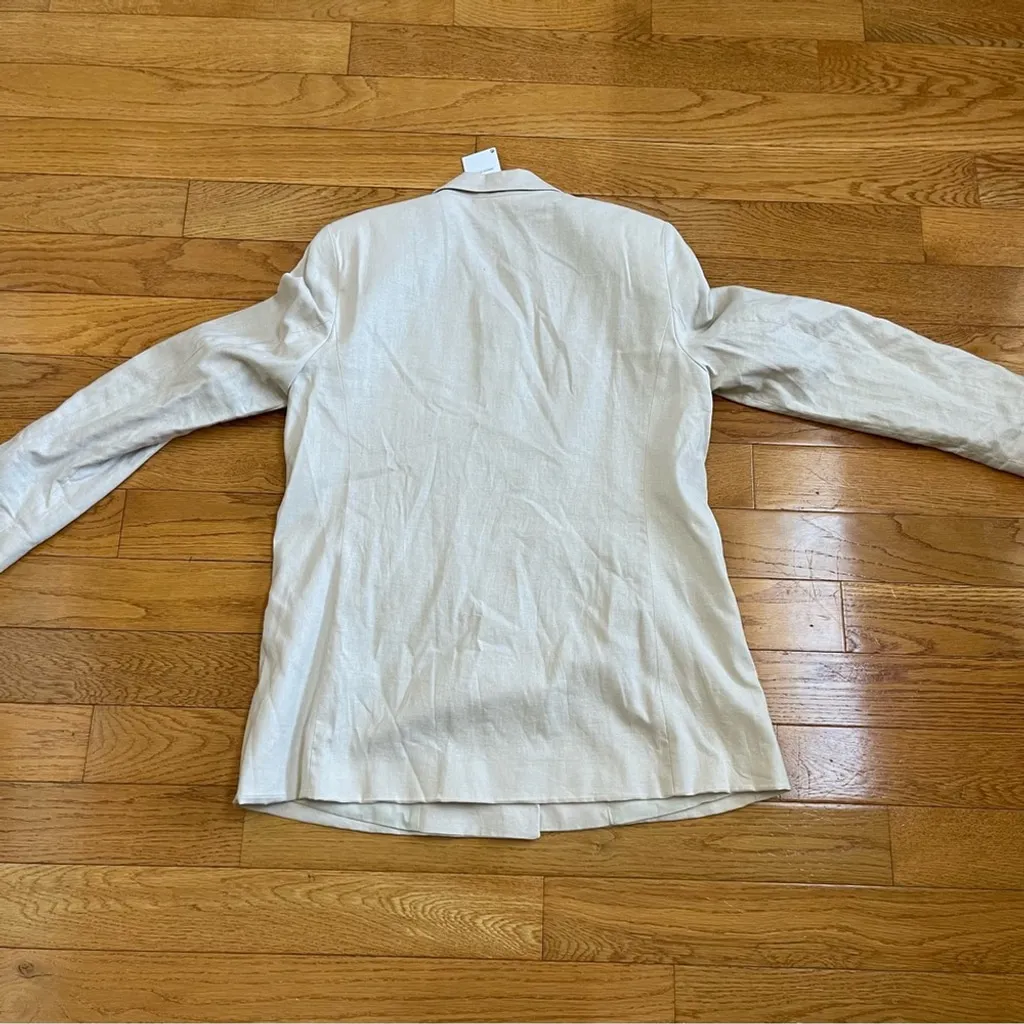 MANGO Women’s off white double breasted linen blend casual pant suit Sz US 12 - Image 15