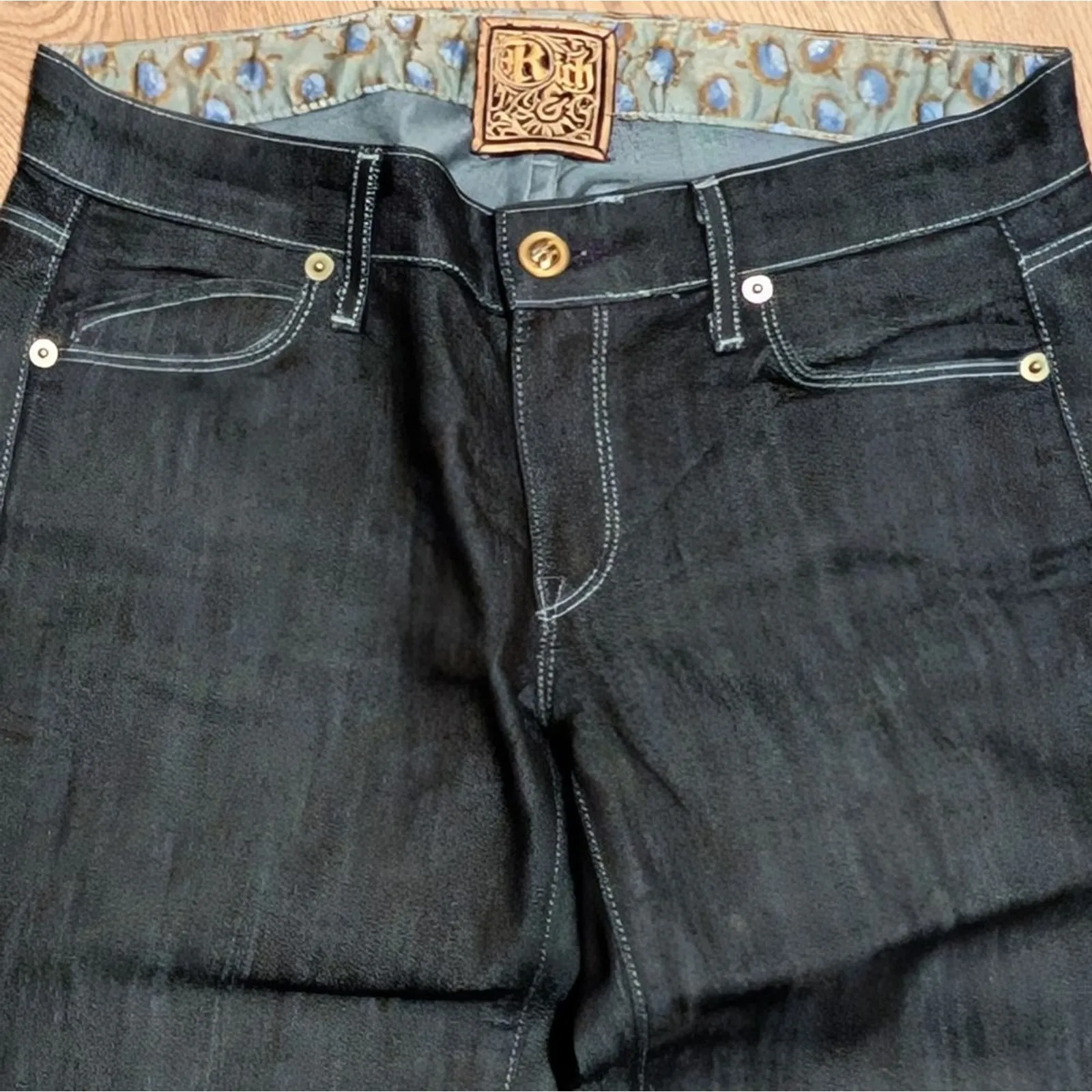 Rich‎ & Skinny Jeans Womens 27 Wide Leg Flare Trouser Designer Denim Made In USA - Image 3