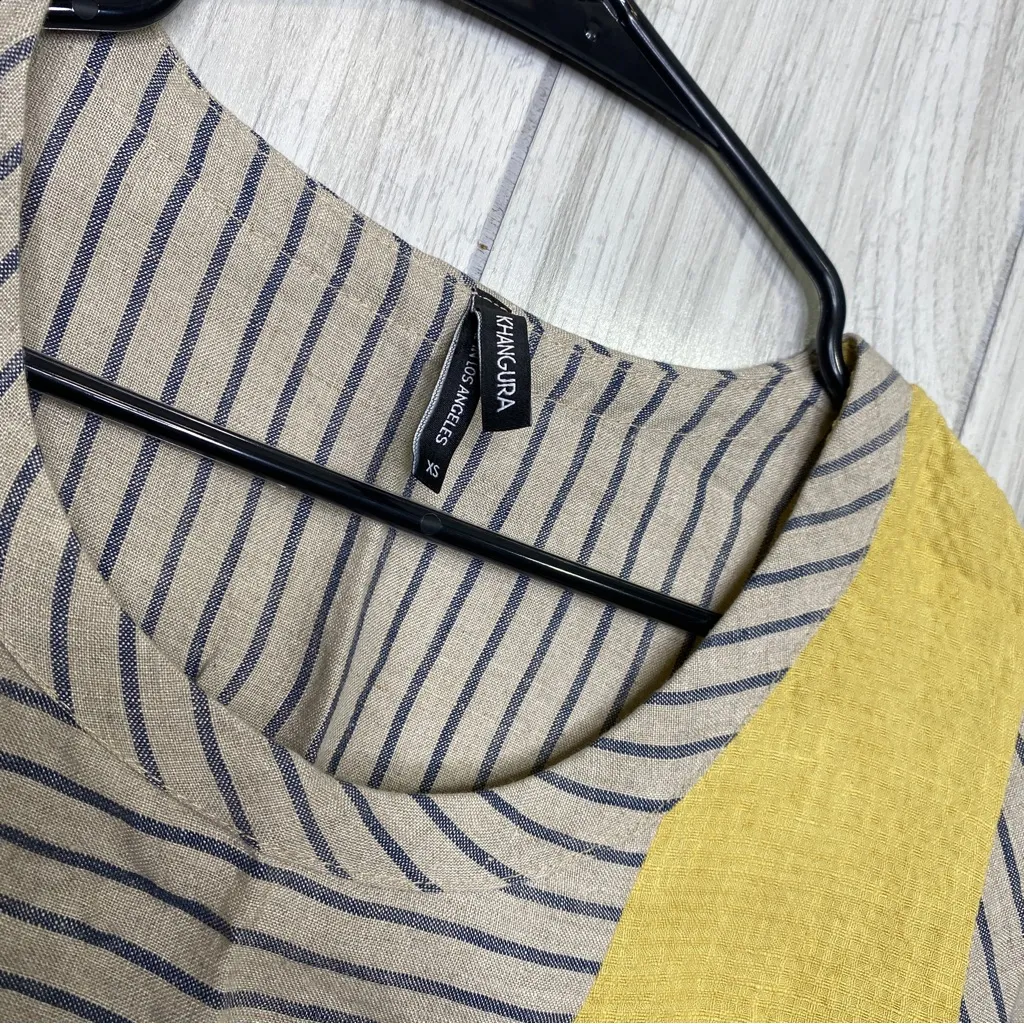Khangura Linen Colorblock Patchwork Linen Top Lagenlook size XS Extra Small - Image 8