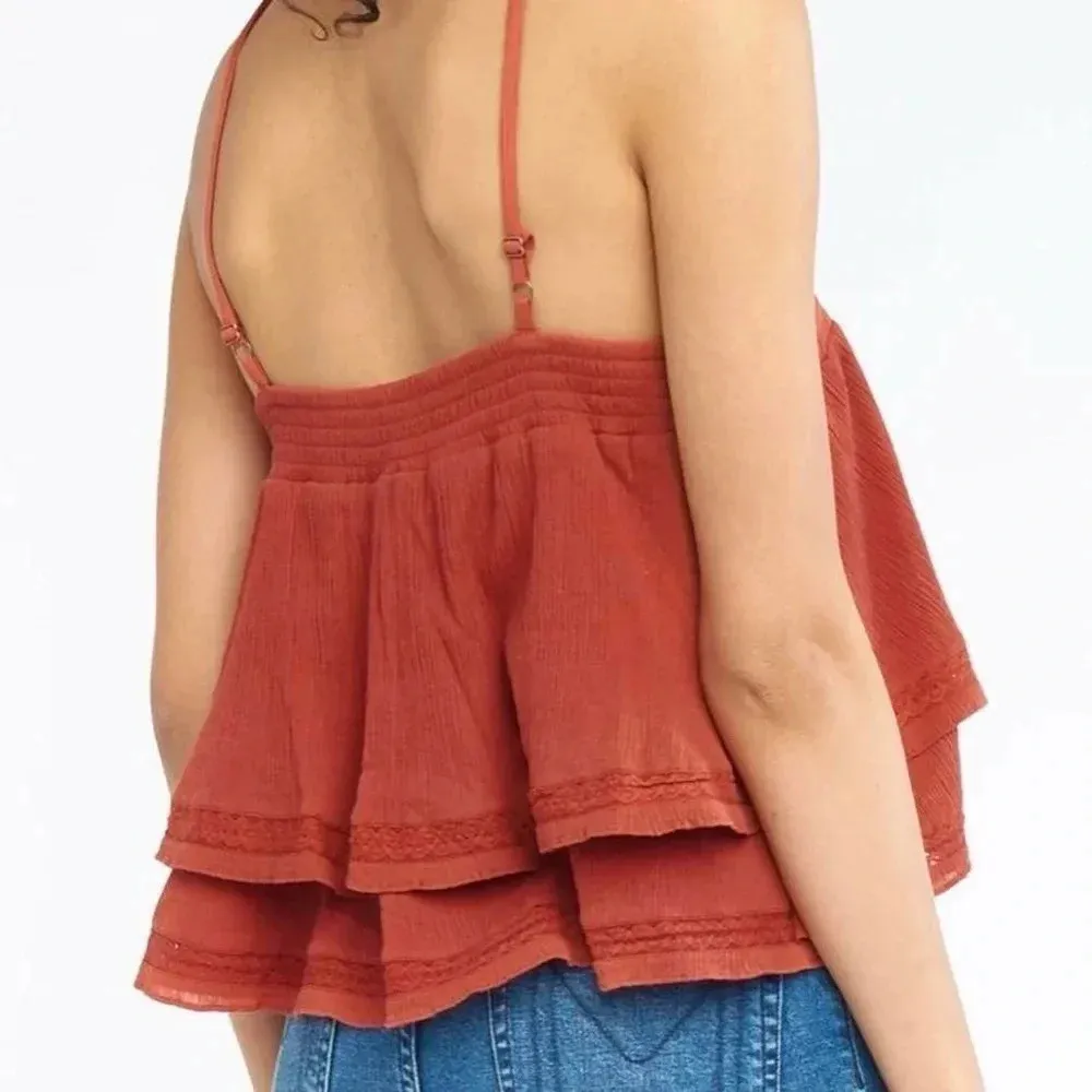 Show Me Your Mumu Myra Ruffle Cropped Tank Top Blouse in Burnt Sienna Size XS - Image 3